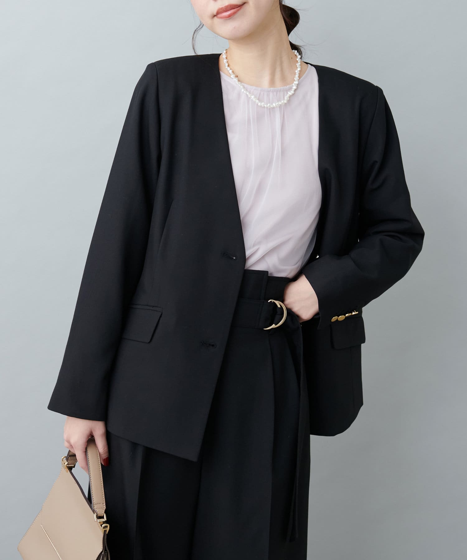NICE CLAUP / OLIVE des OLIVE OUTLET(ナイスクラップ  / オリーブ デ オリーブ アウトレット) 【natural couture】薄金釦ノーカラージャケット