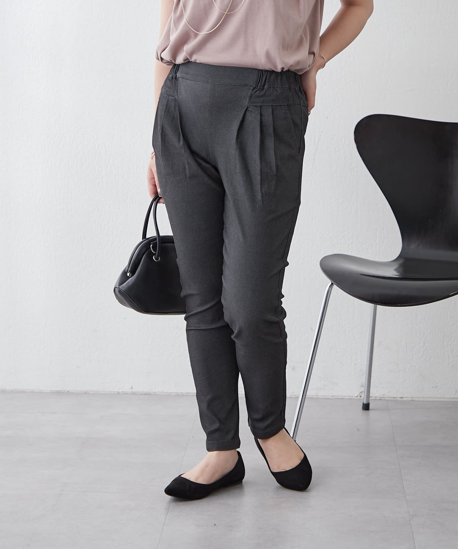 NICE CLAUP / OLIVE des OLIVE OUTLET(ナイスクラップ  / オリーブ デ オリーブ アウトレット) 【ＮＡＯ】デニム風スキニー前タックパンツ