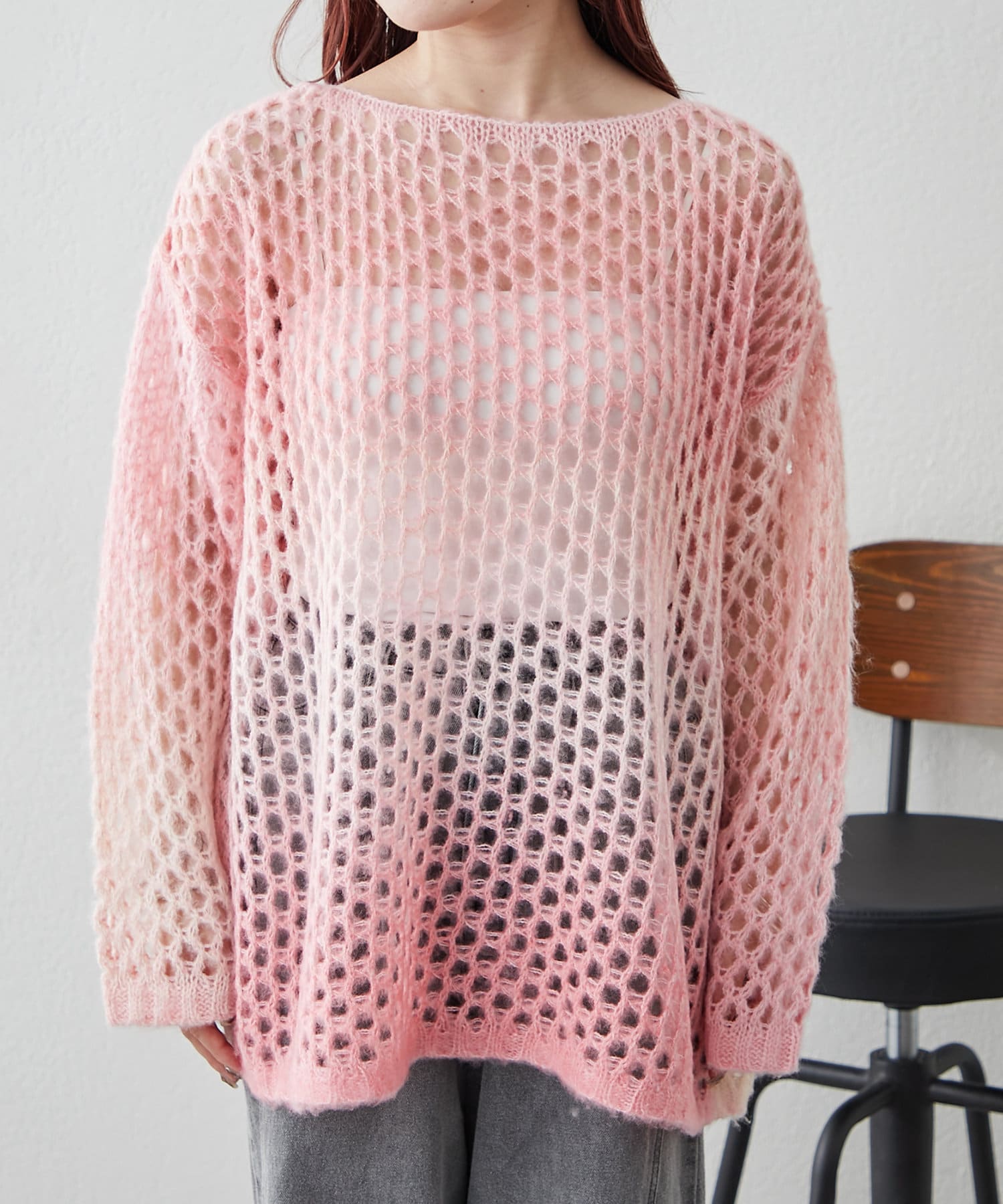 NICE CLAUP / OLIVE des OLIVE OUTLET(ナイスクラップ  / オリーブ デ オリーブ アウトレット) 【春も着れる】グラデーションメッシュニットプルオーバー