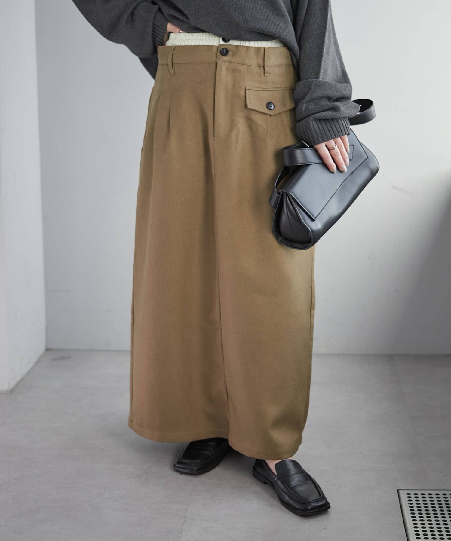 NICE CLAUP / OLIVE des OLIVE OUTLET(ナイスクラップ  / オリーブ デ オリーブ アウトレット) 【NUNIFE】ダブルウエストＡラインスカート