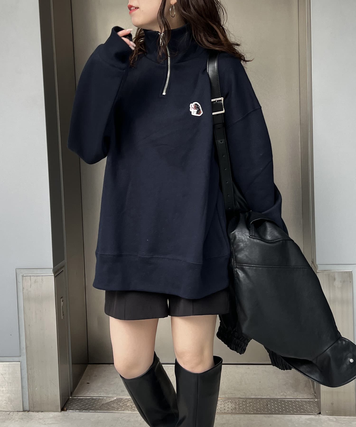 NICE CLAUP / OLIVE des OLIVE OUTLET(ナイスクラップ  / オリーブ デ オリーブ アウトレット) 【NUNIFE】裏起毛ハーフZIPプルオーバー