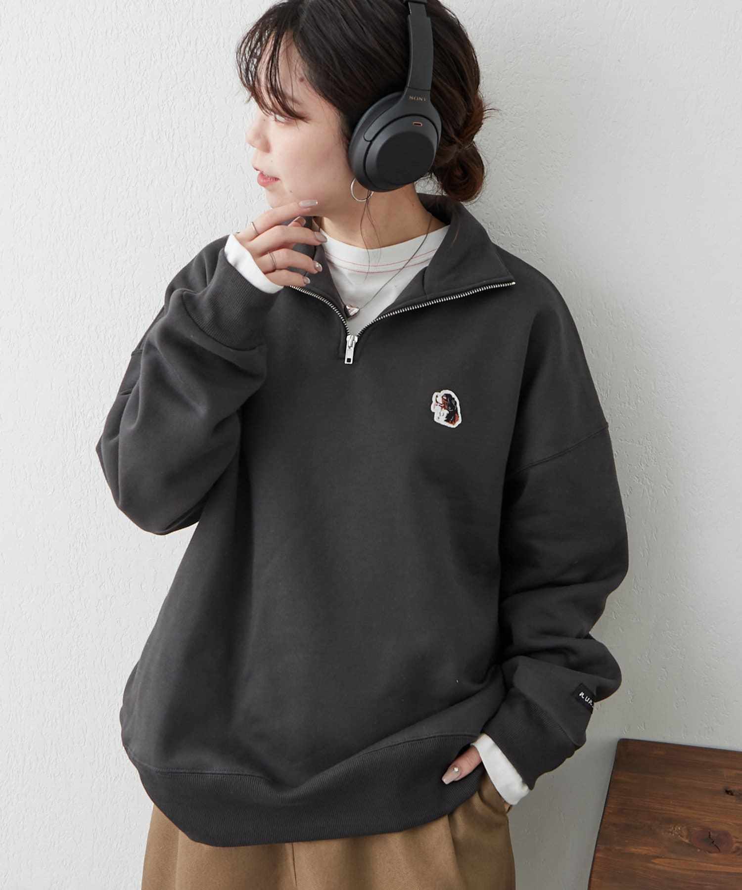 NICE CLAUP / OLIVE des OLIVE OUTLET(ナイスクラップ  / オリーブ デ オリーブ アウトレット) 【NUNIFE】裏起毛ハーフZIPプルオーバー