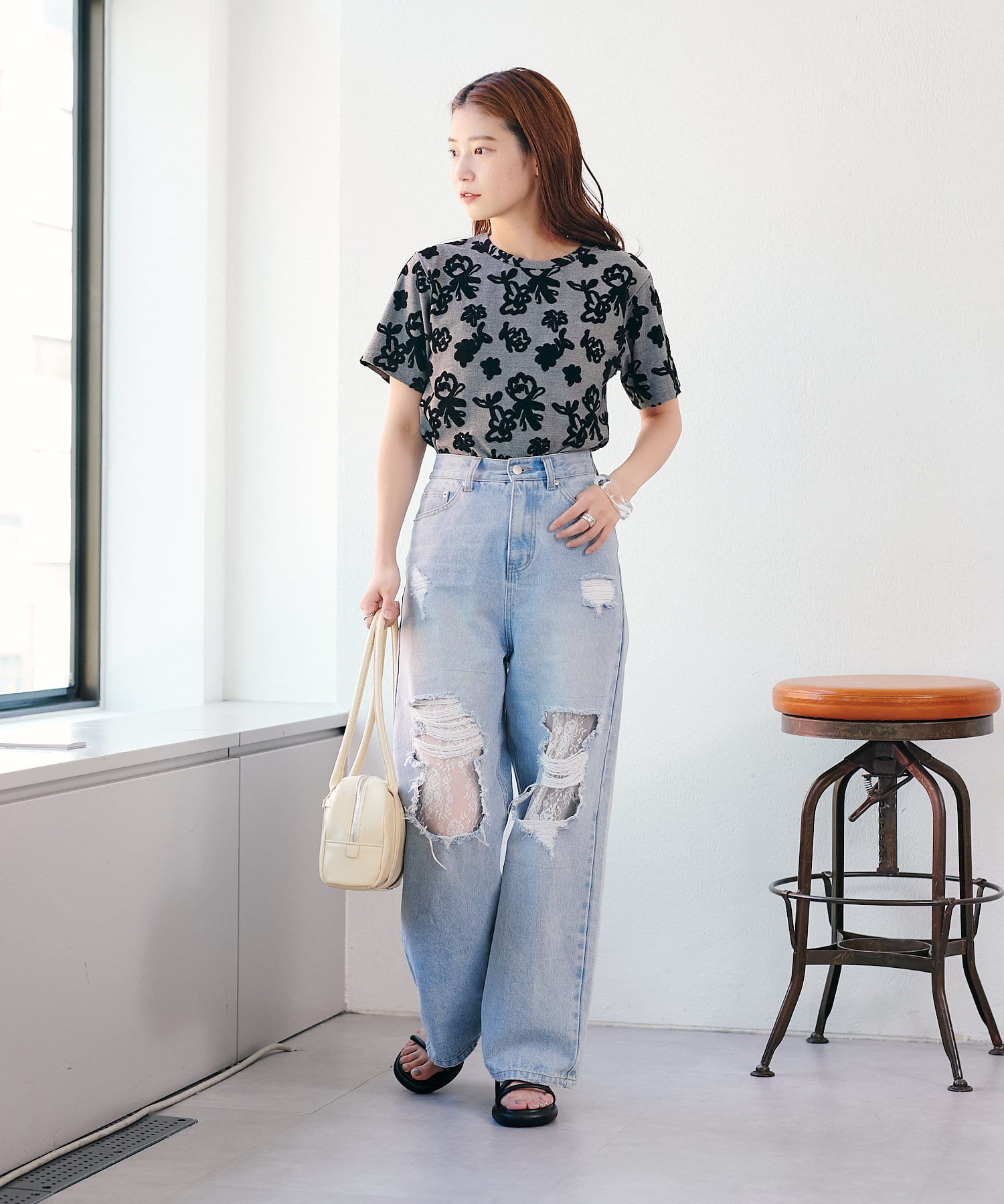 ウタタネ✾ フロッキーフラワーチビTEE | Kastane(カスタネ)レディース