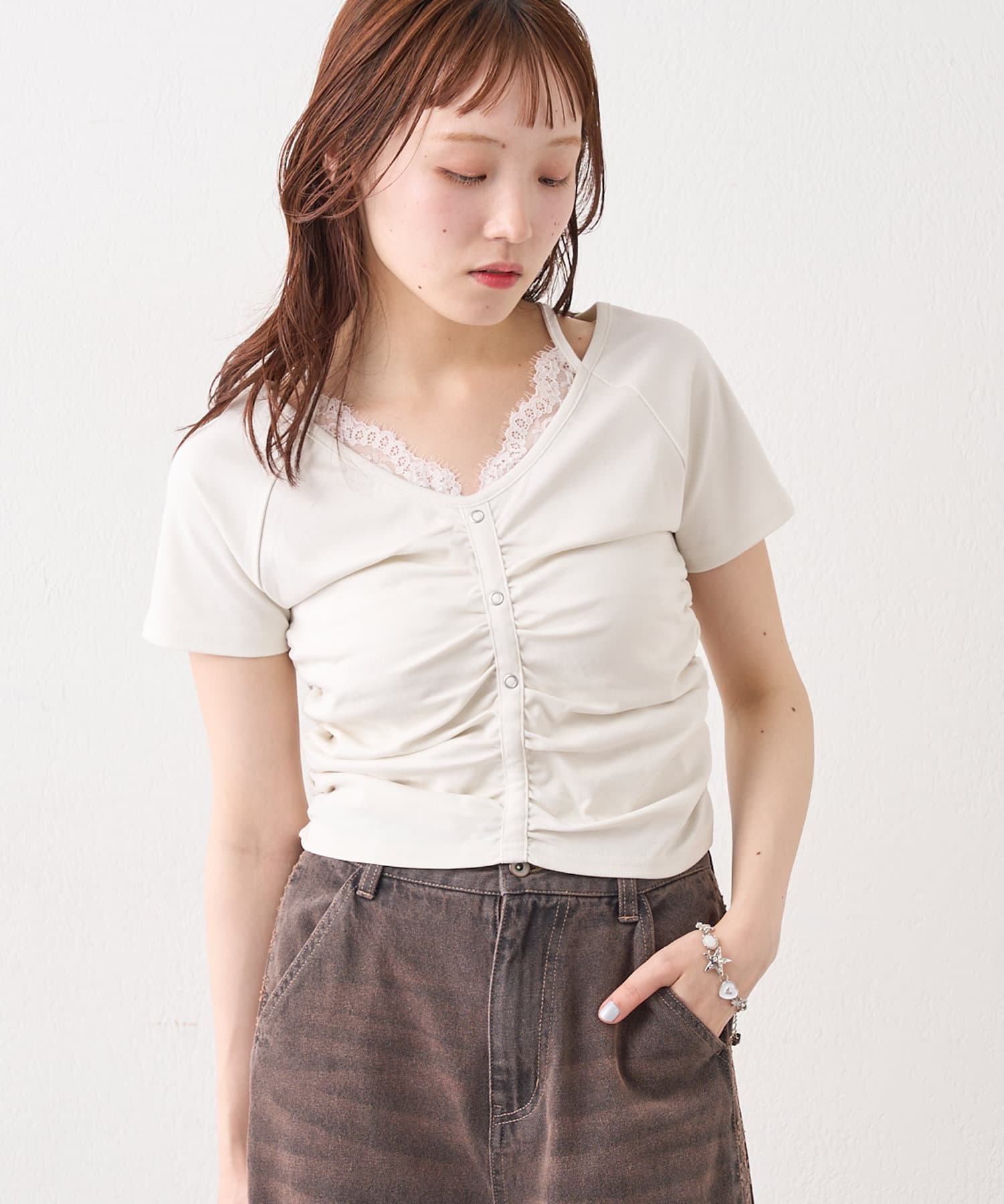 w closet(ダブルクローゼット) レースキャミレイヤードＴ
