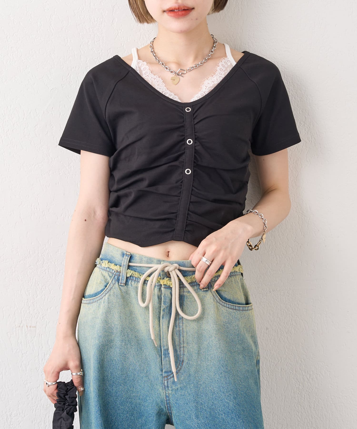 w closet(ダブルクローゼット) レースキャミレイヤードＴ