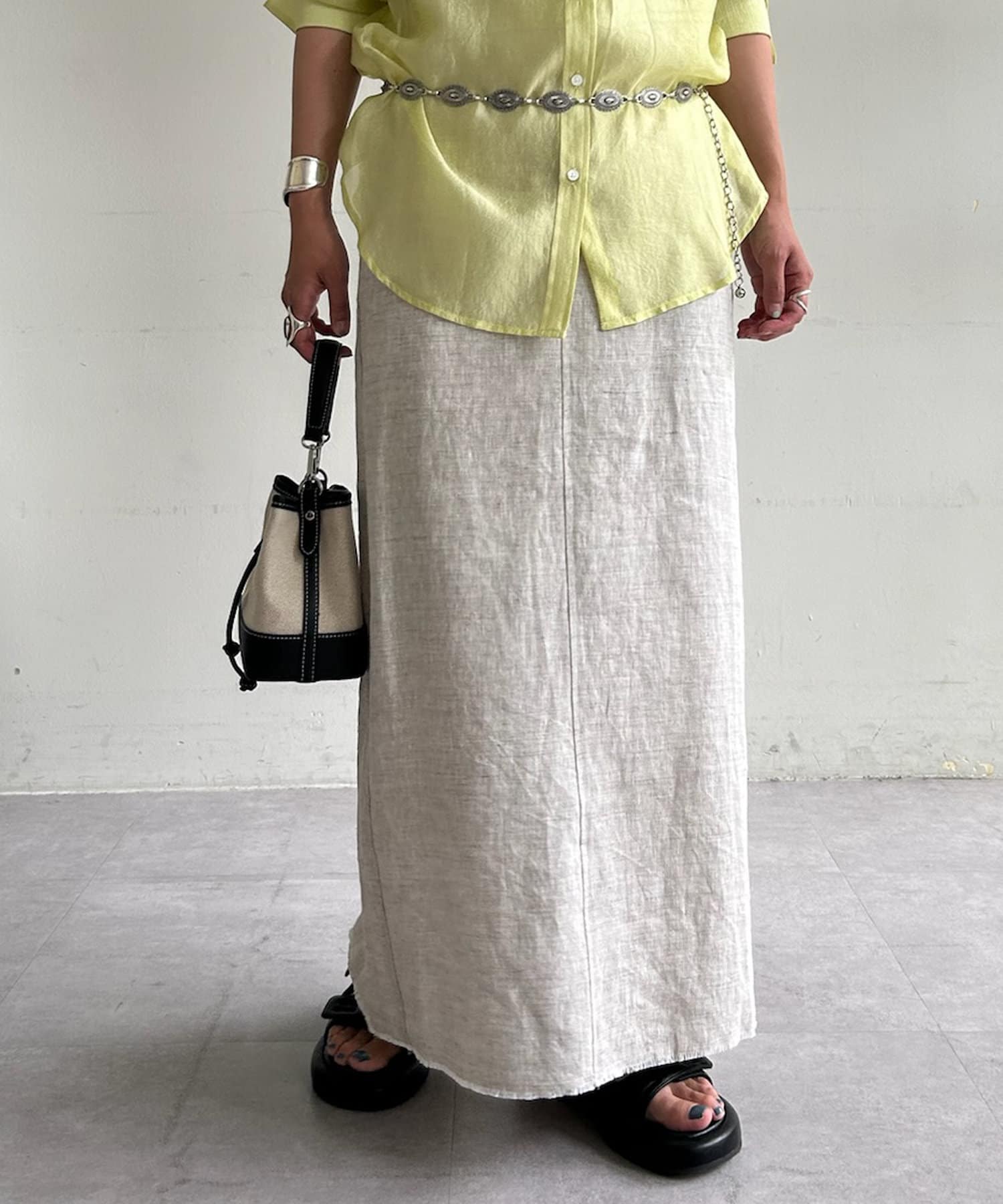 OUTLET(アウトレット) 【SHENERY】リネンタイトスカート