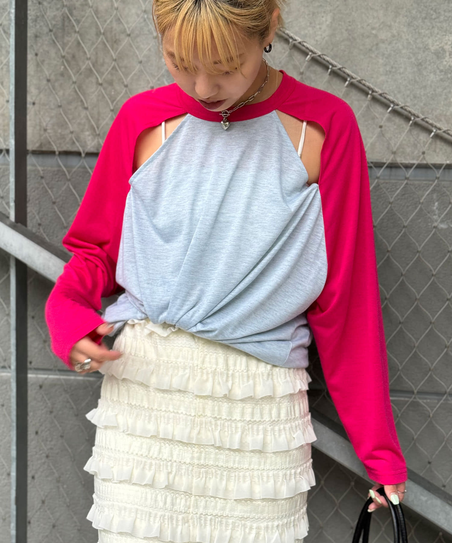 OUTLET(アウトレット) 【Ciaopanic】シアー配色肩スリットラグランTEE