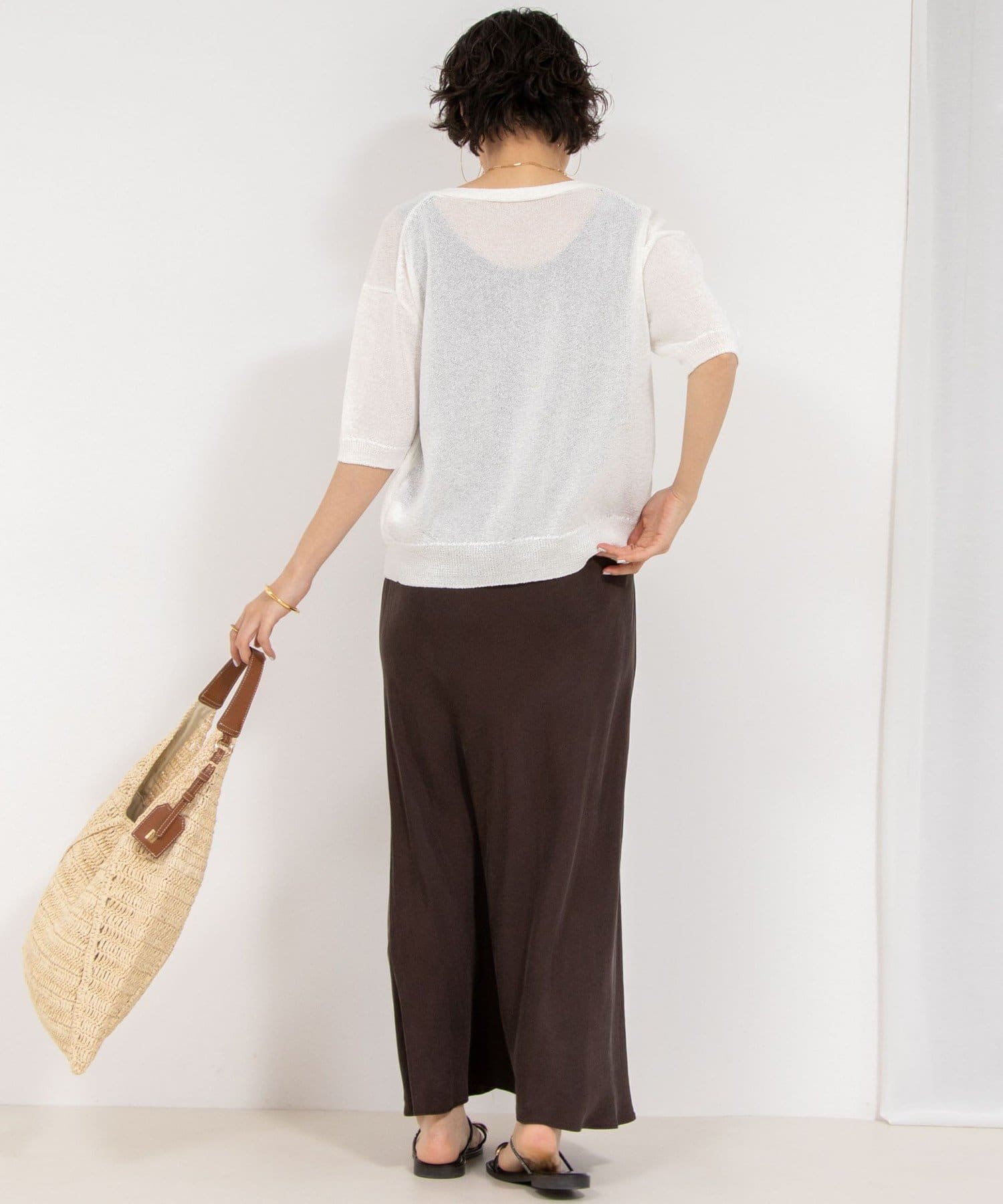 ダークブラウン 五分袖 カーディガン ノーブル NOBLE 《追加予約》Vネックドルマンカーディガン （ブラウン