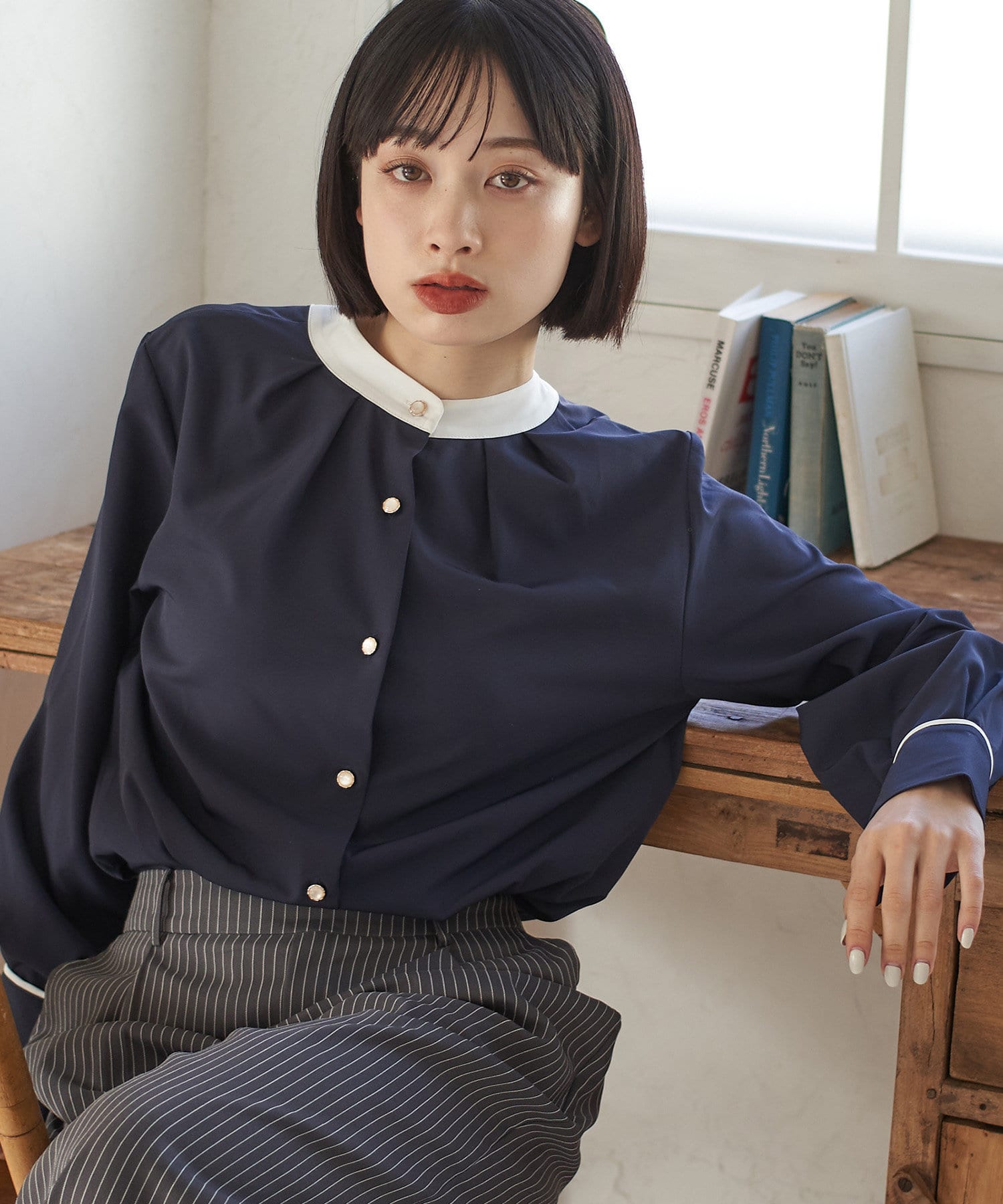 NICE CLAUP / OLIVE des OLIVE OUTLET(ナイスクラップ  / オリーブ デ オリーブ アウトレット) 【RMAF】配色２ＷＡＹブラウス