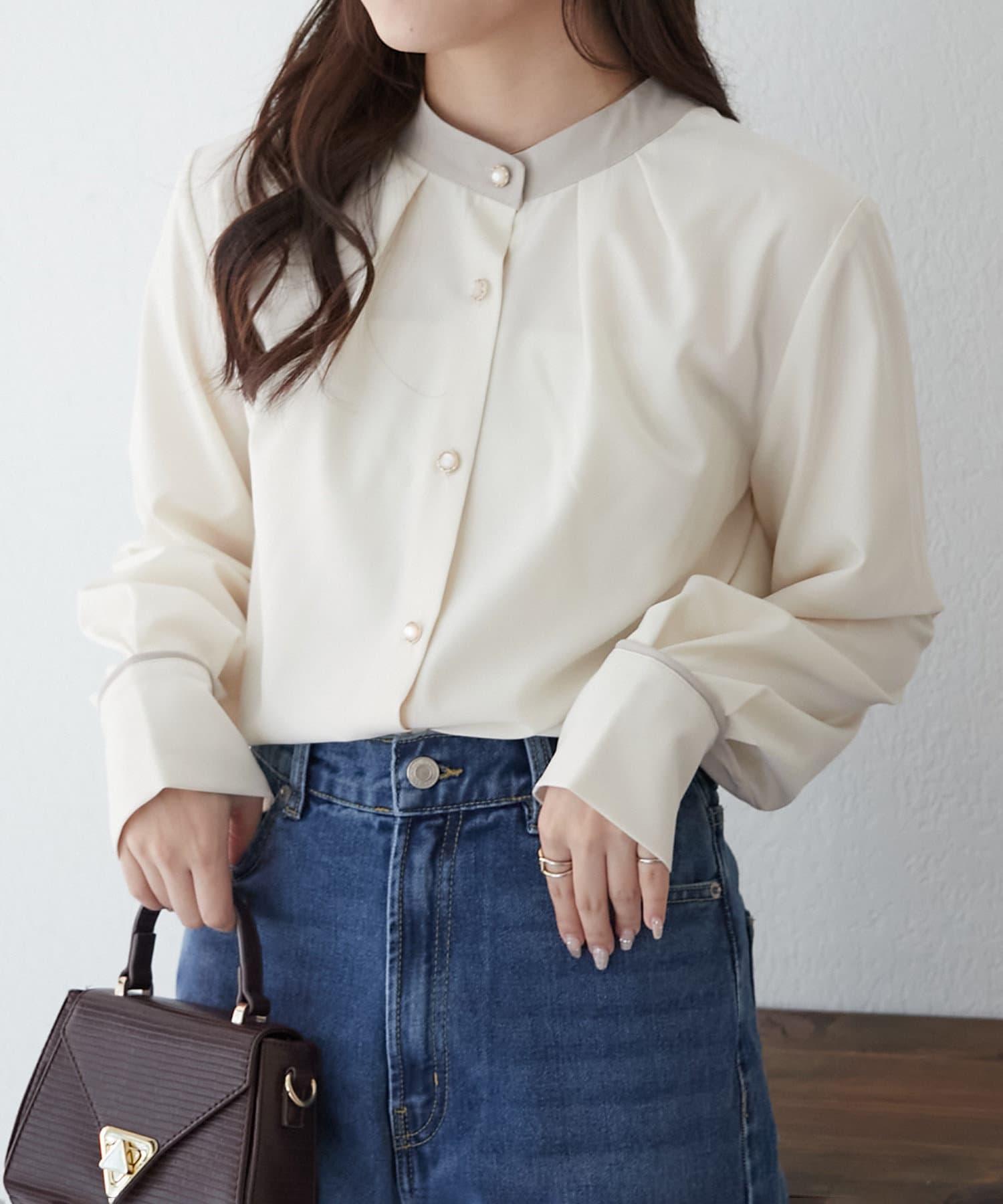 NICE CLAUP / OLIVE des OLIVE OUTLET(ナイスクラップ  / オリーブ デ オリーブ アウトレット) 【RMAF】配色２ＷＡＹブラウス