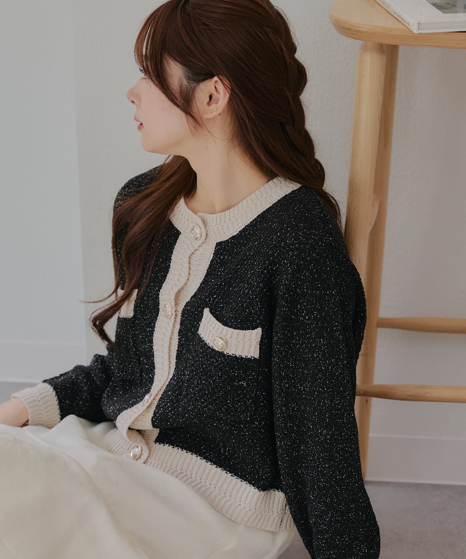 NICE CLAUP / OLIVE des OLIVE OUTLET(ナイスクラップ  / オリーブ デ オリーブ アウトレット) 【RMAF】配色クルーカーデ