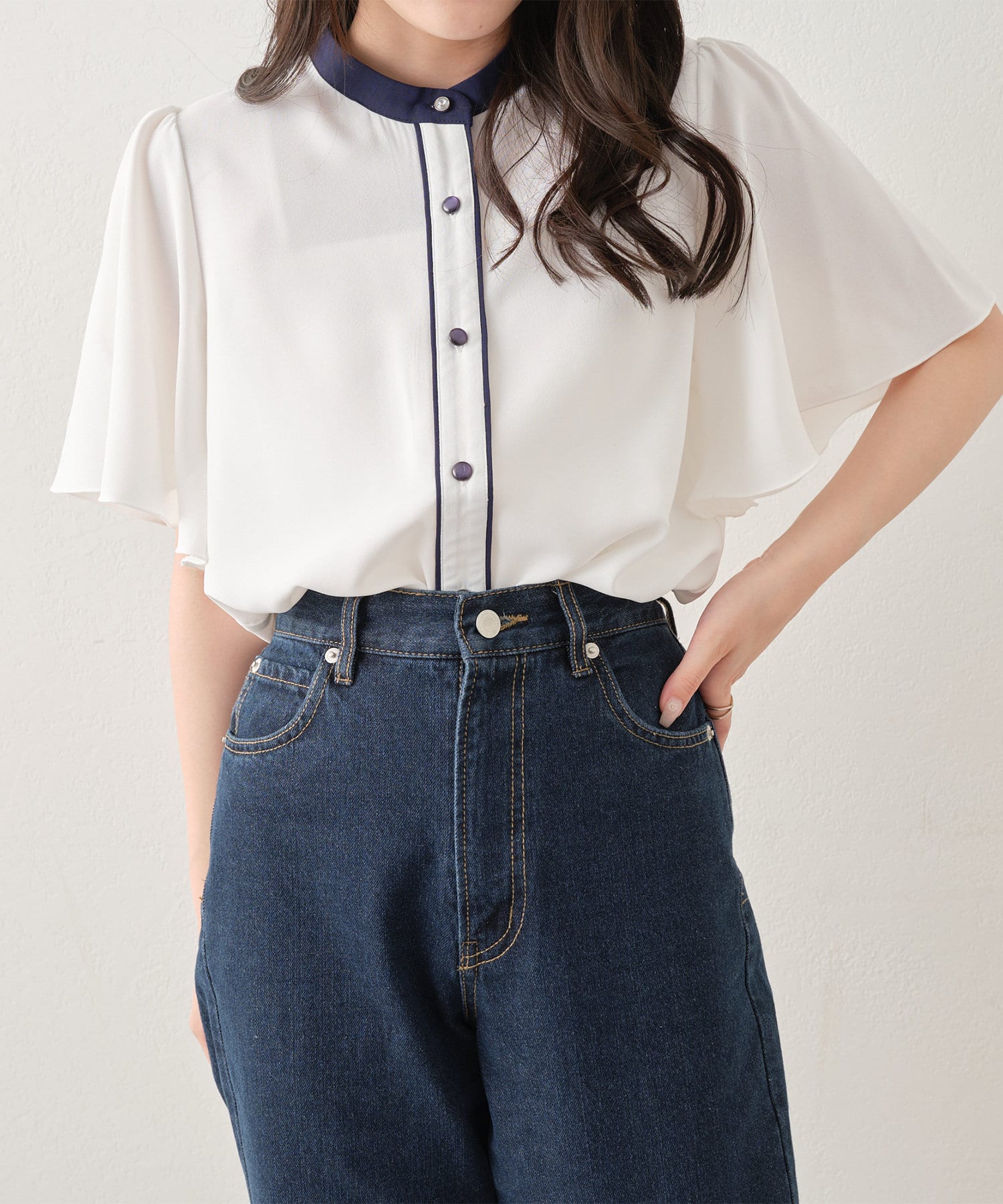 NICE CLAUP / OLIVE des OLIVE OUTLET(ナイスクラップ  / オリーブ デ オリーブ アウトレット) 【RMAF】【大人気のリバイバルアイテム】【WEB限定】配色パイピングブラウス