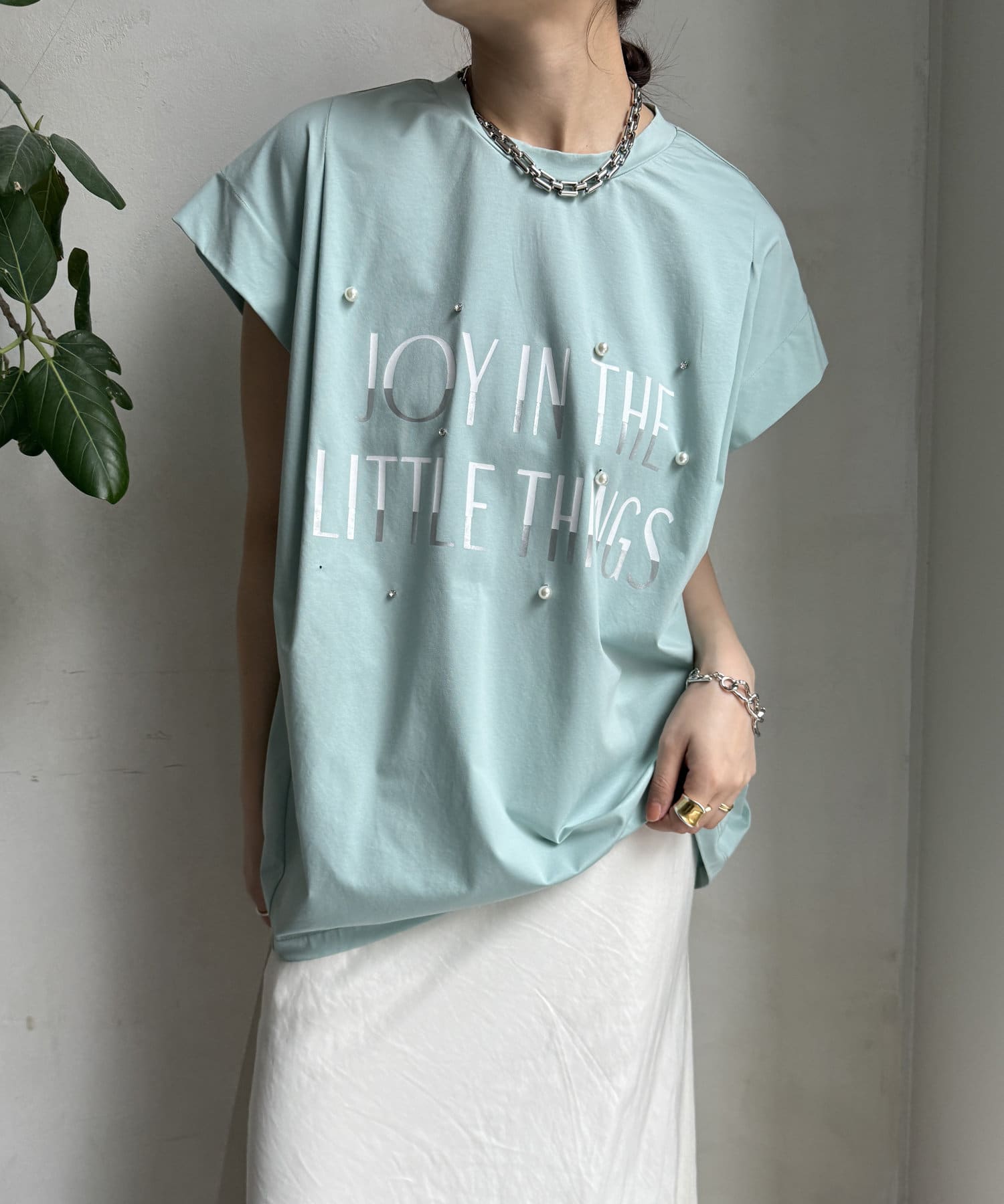 DOUDOU(ドゥドゥ) 【WEB限定】シルケットパールロゴトップス