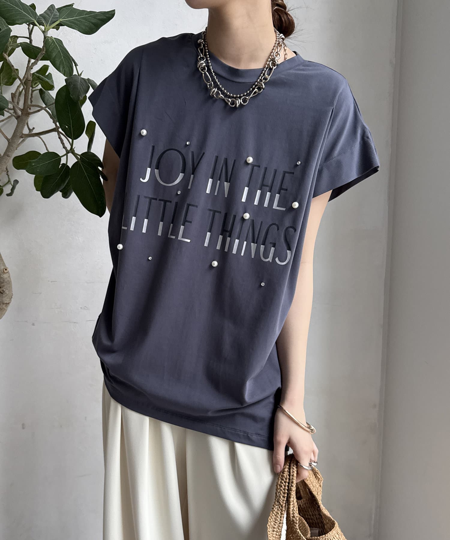 DOUDOU(ドゥドゥ) 【WEB限定】シルケットパールロゴトップス