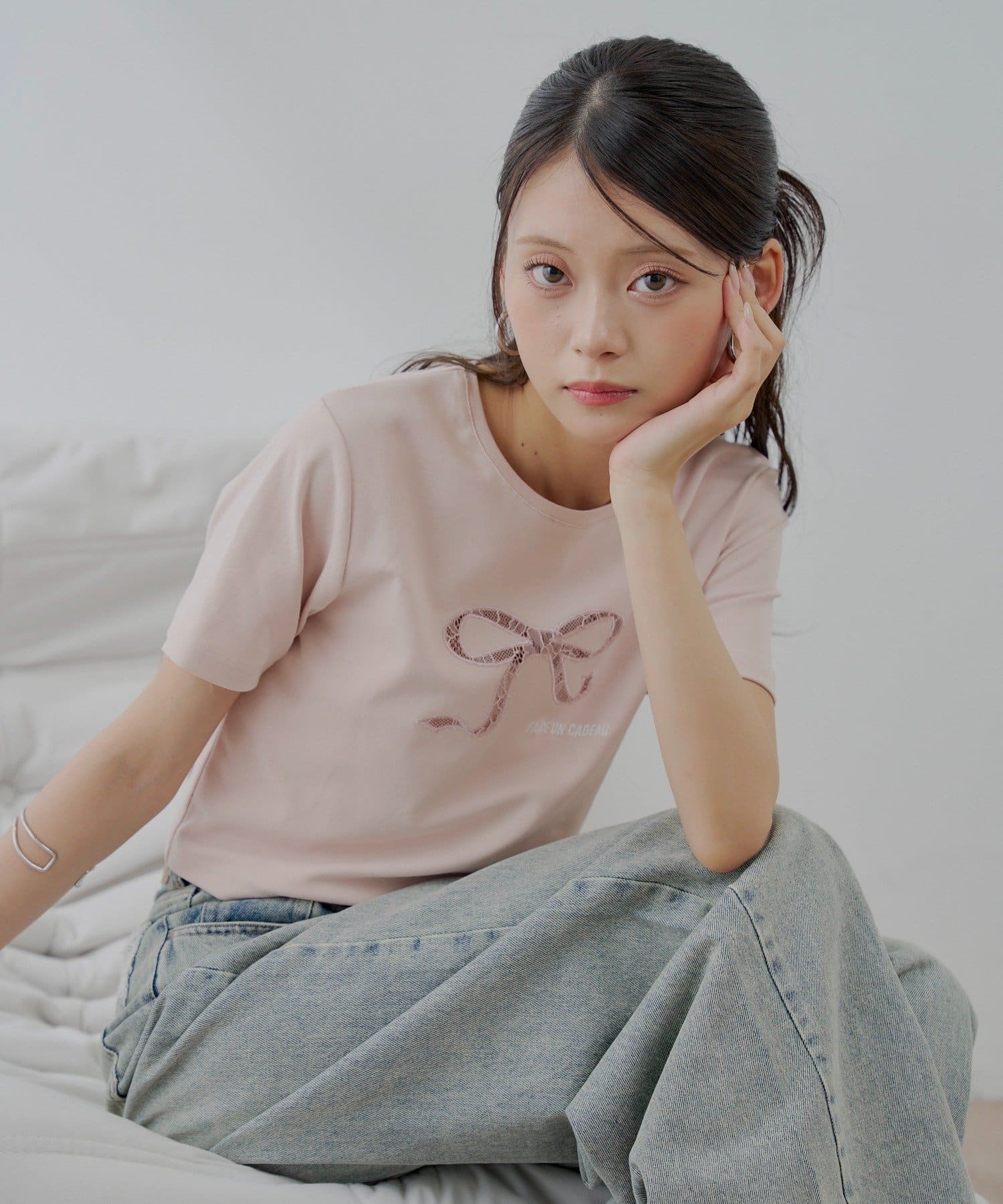 Chico(チコ) レースリボン刺繍チビT