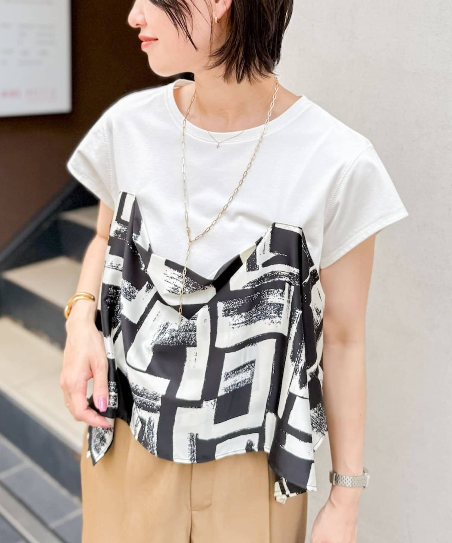 NOLLEY'S(ノーリーズ) スカーフ柄ビスチェ付き風Tシャツ