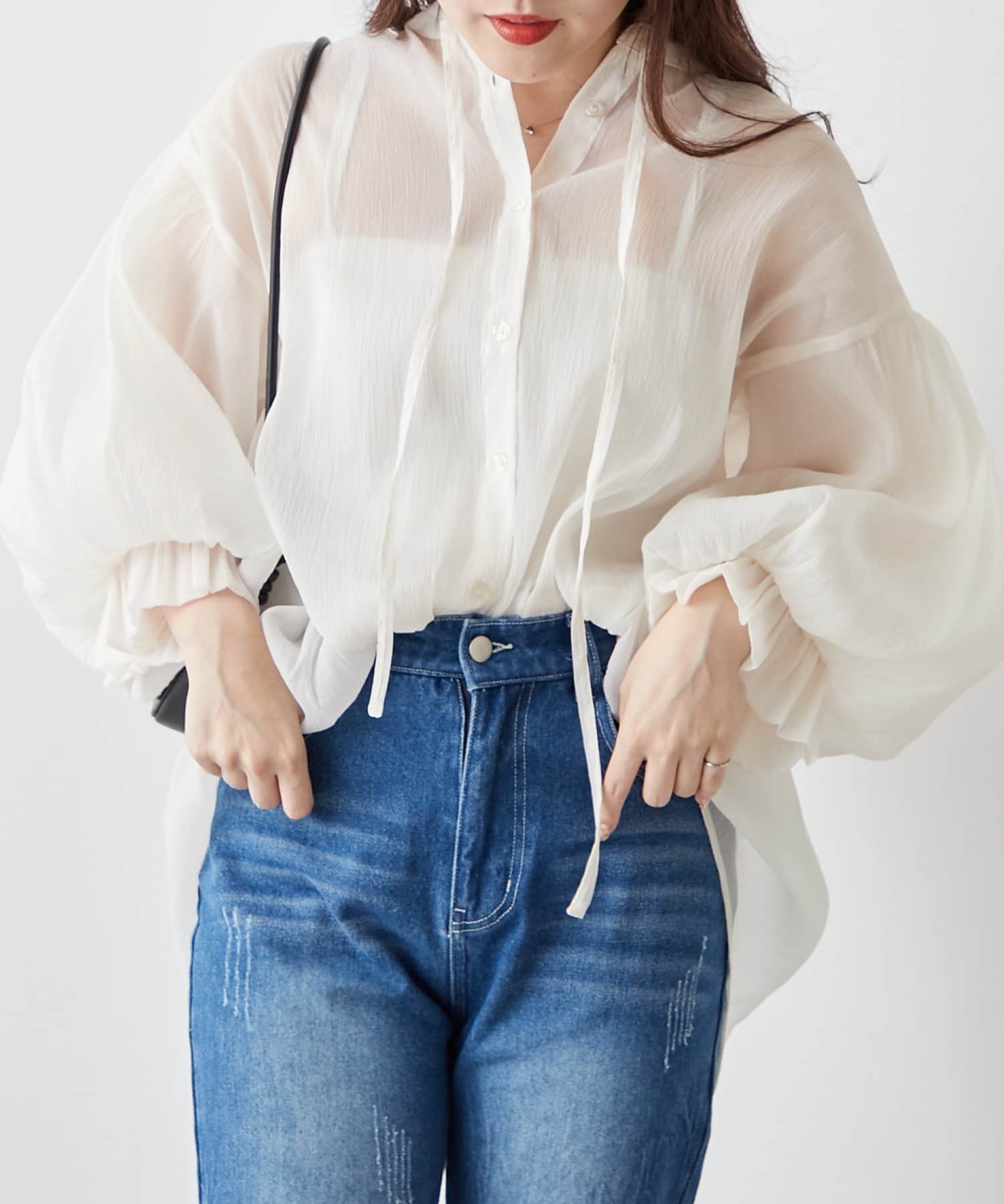 NICE CLAUP / OLIVE des OLIVE OUTLET(ナイスクラップ  / オリーブ デ オリーブ アウトレット) 【RMAF】スキッパー2枚袖ブラウス