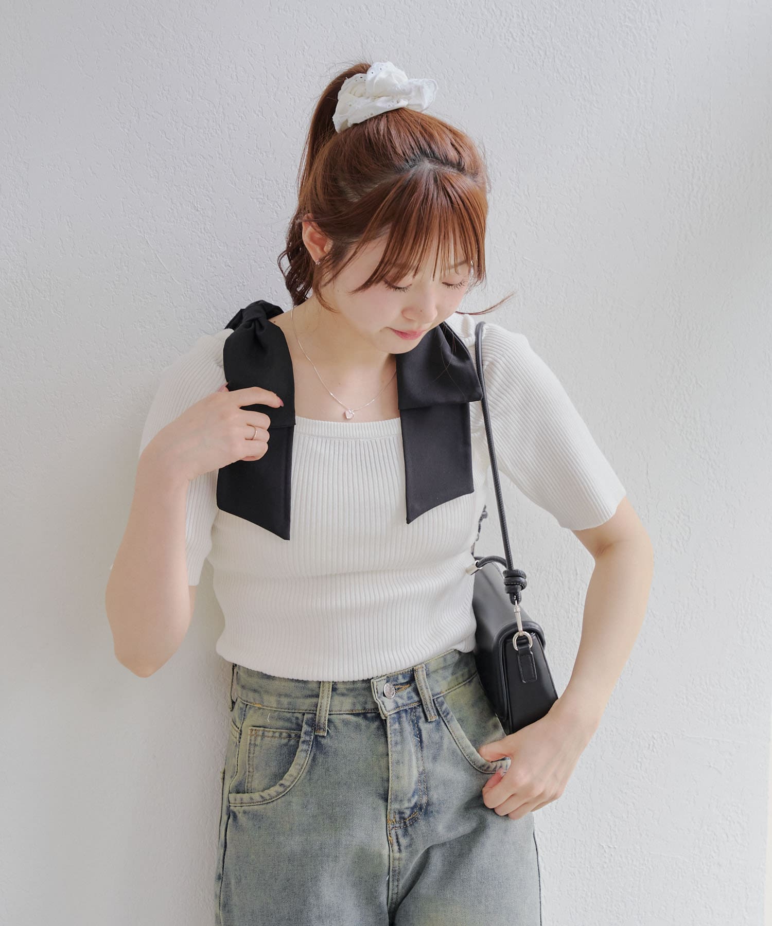 肩リボンスクエアネックニット | NICE CLAUP / OLIVE des OLIVE