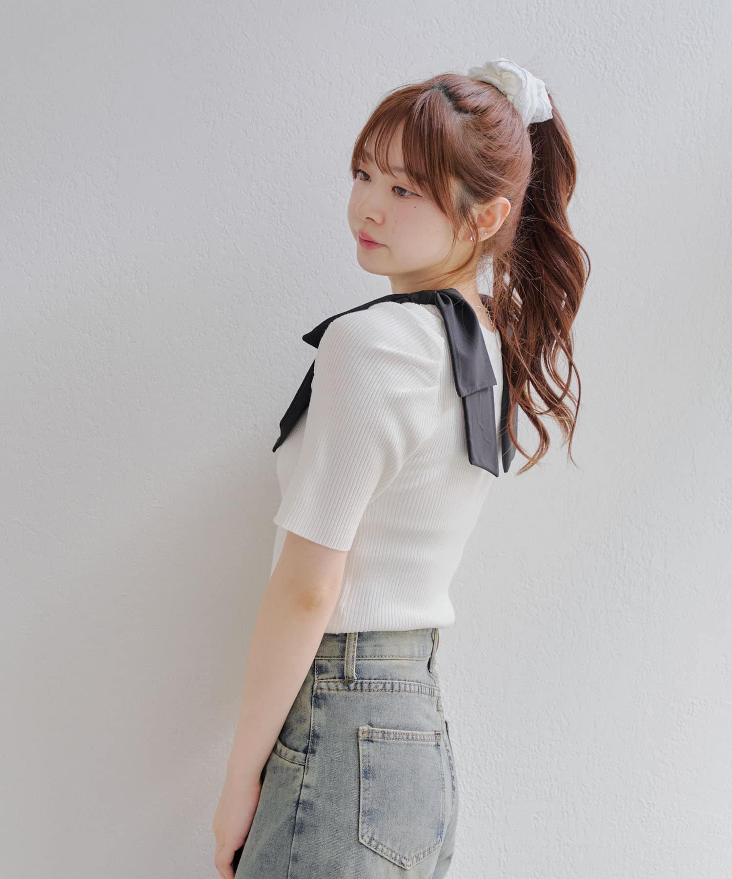 肩リボンスクエアネックニット | NICE CLAUP / OLIVE des OLIVE