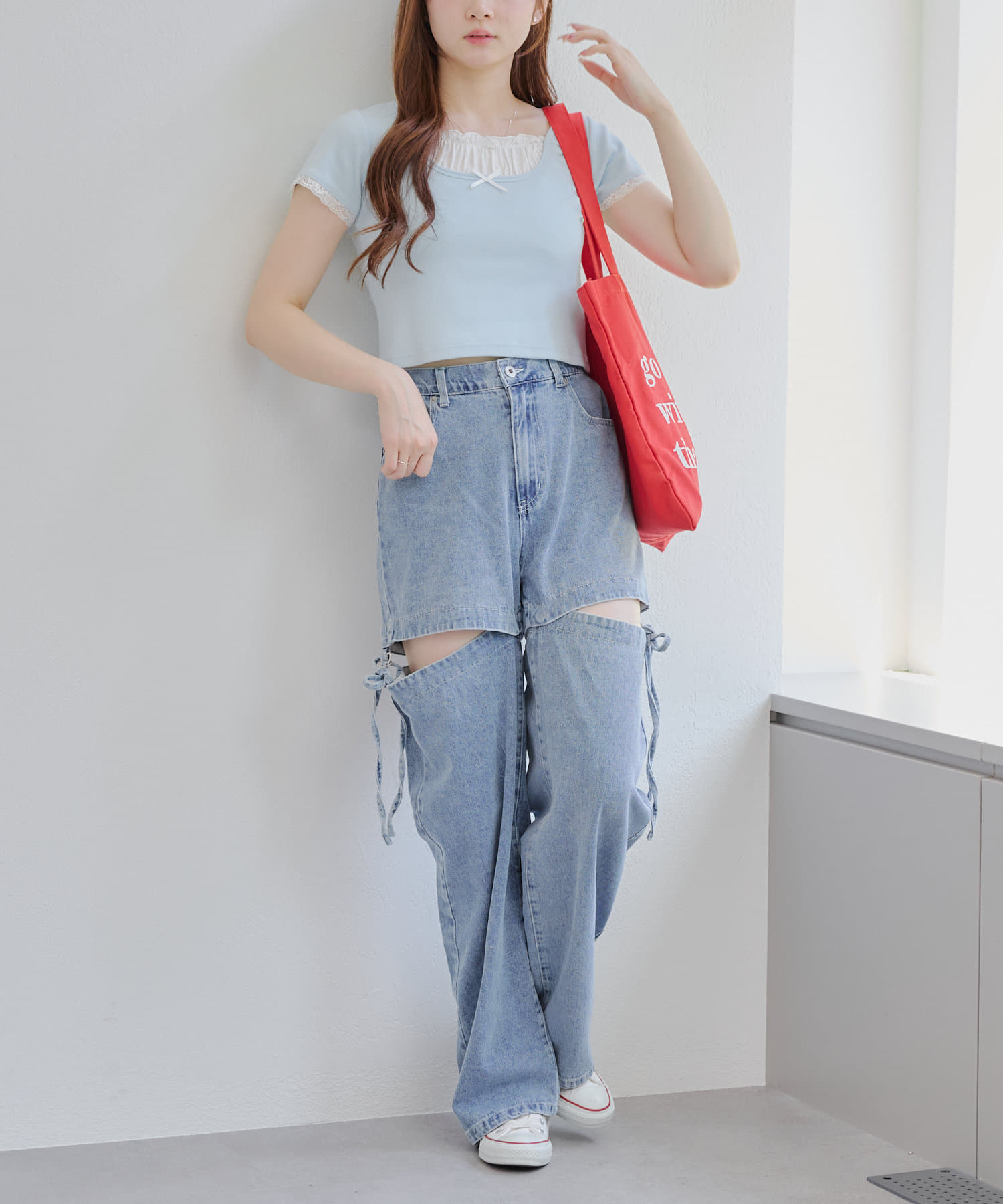 RMAF】脇スリットリボンカーゴパンツ | NICE CLAUP / OLIVE des OLIVE