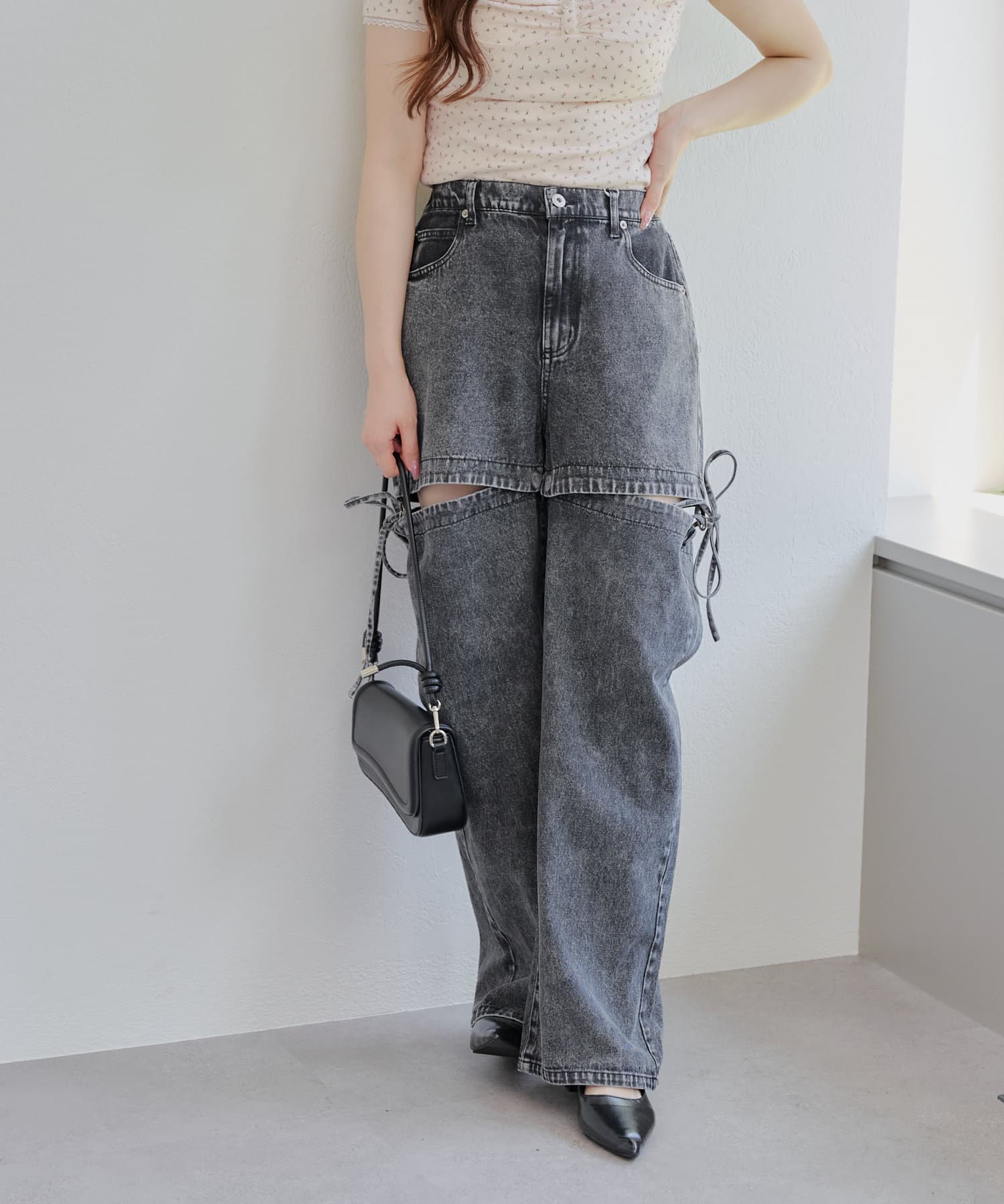 NICE CLAUP / OLIVE des OLIVE OUTLET(ナイスクラップ  / オリーブ デ オリーブ アウトレット) 【RMAF】脇スリットリボンカーゴパンツ