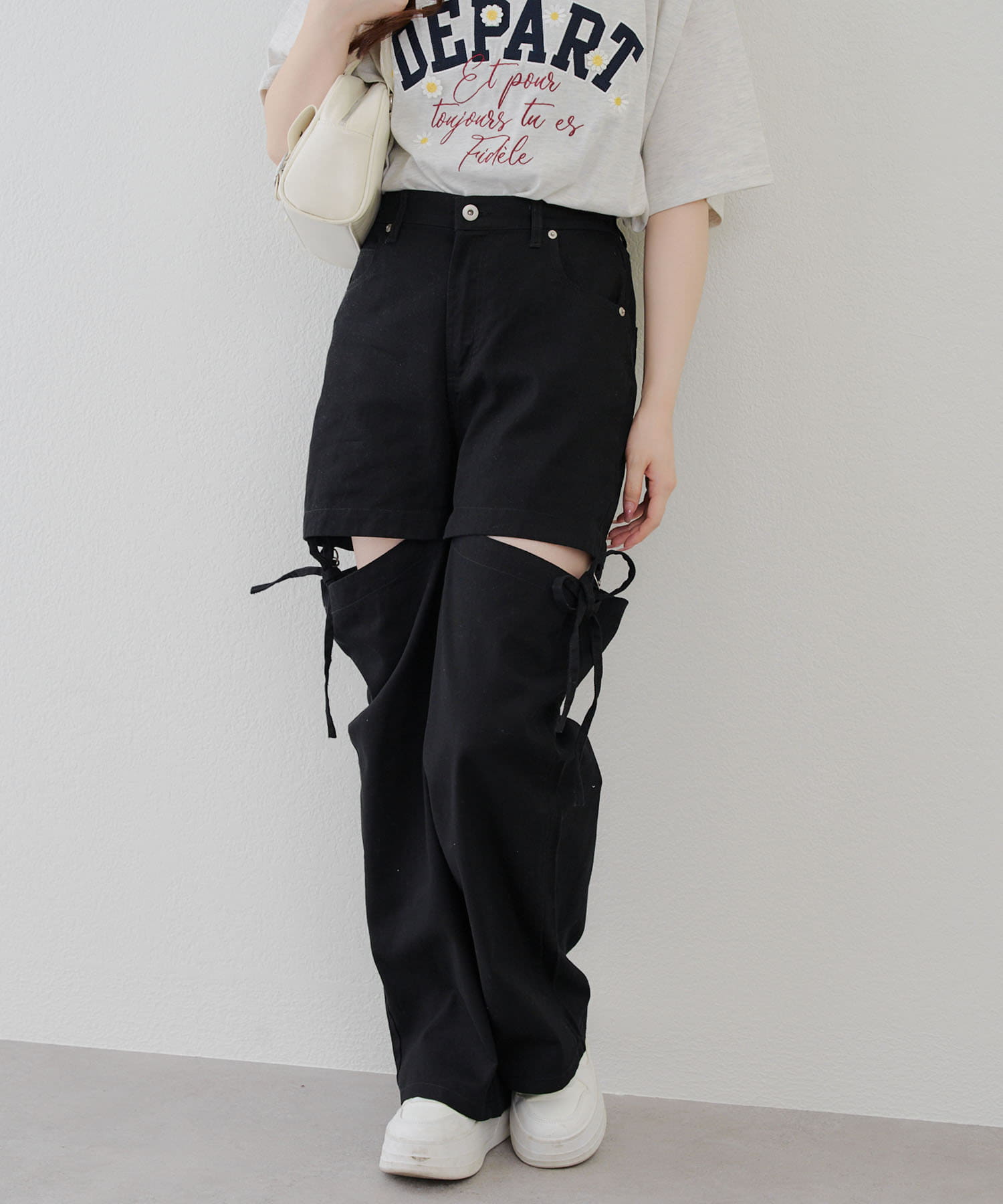 NICE CLAUP / OLIVE des OLIVE OUTLET(ナイスクラップ  / オリーブ デ オリーブ アウトレット) 【RMAF】脇スリットリボンカーゴパンツ