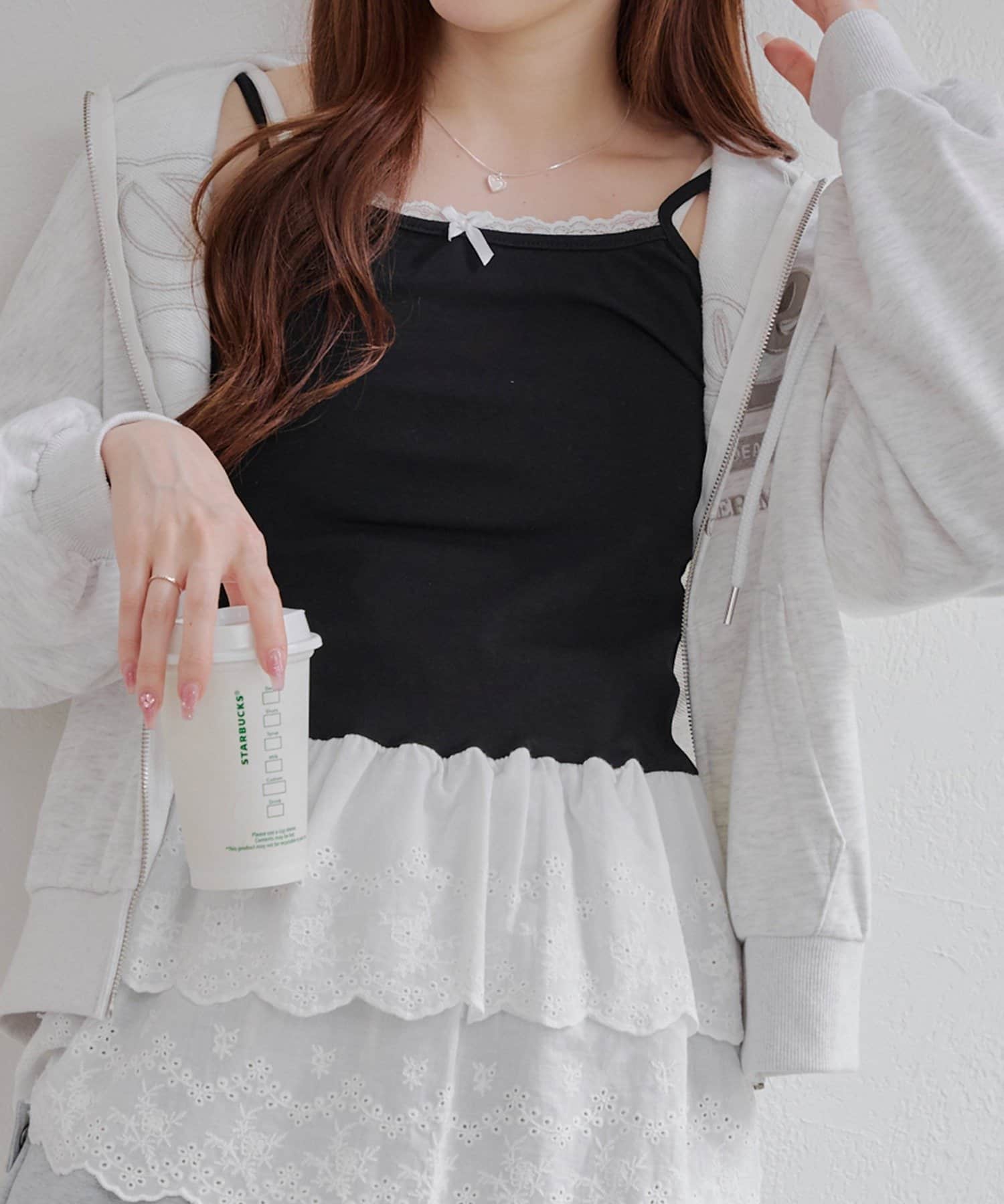 NICE CLAUP / OLIVE des OLIVE OUTLET(ナイスクラップ  / オリーブ デ オリーブ アウトレット) 【RMAF】レイヤードコーデにおすすめ、裾レース重ね着キャミインナー