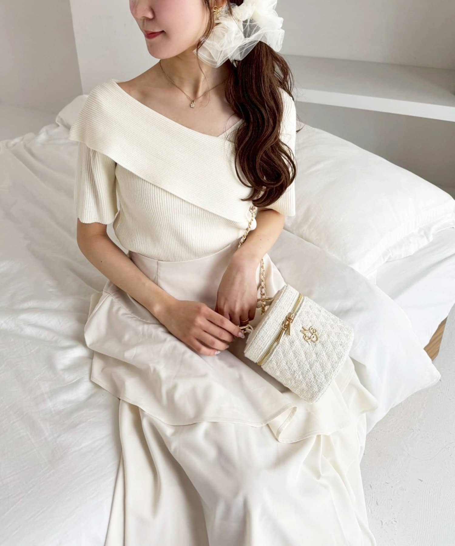 アシンメトリー半袖ニット/WEB限定商品 | one after another