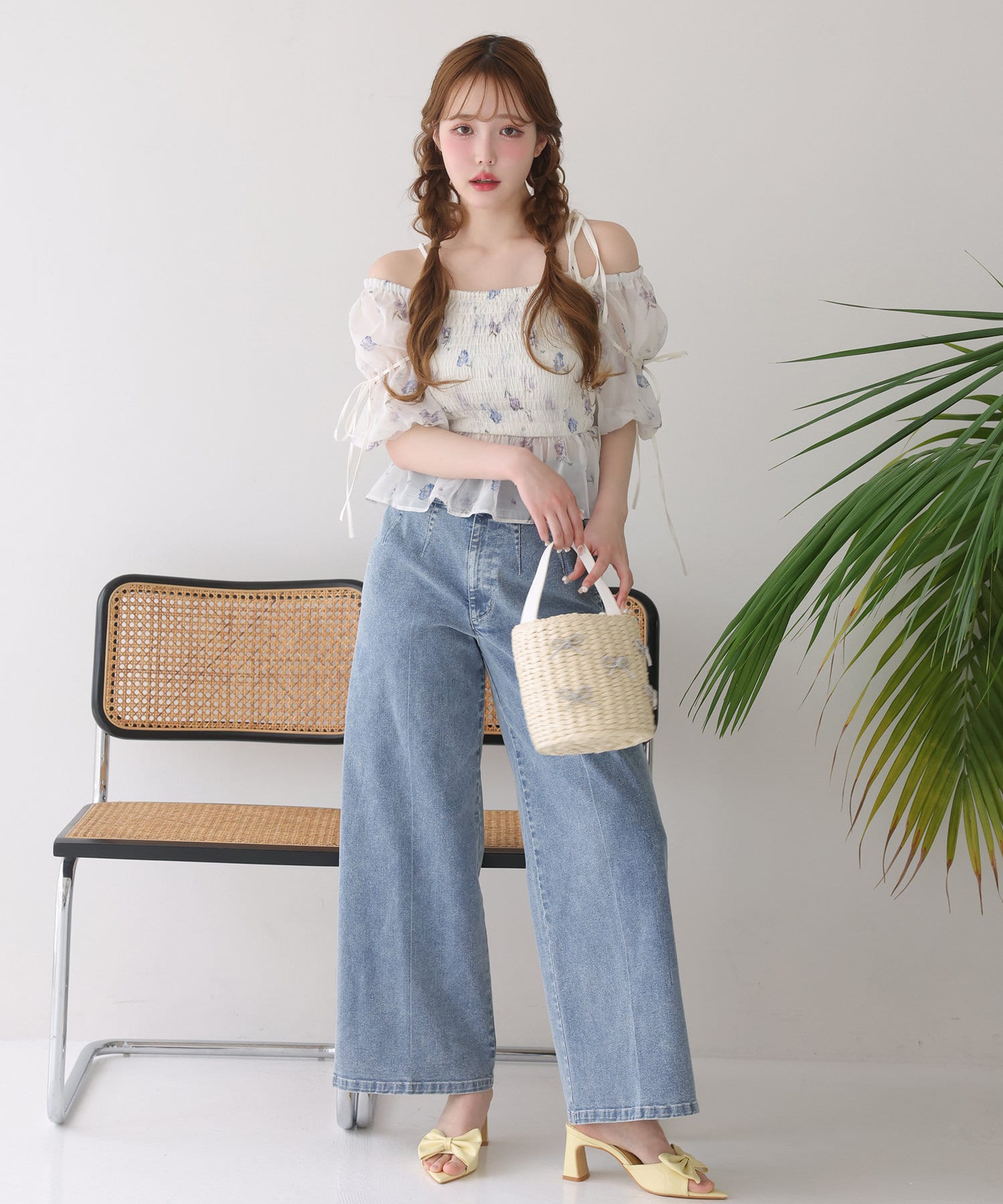 バックレースアップワイドデニムパンツ | one after another