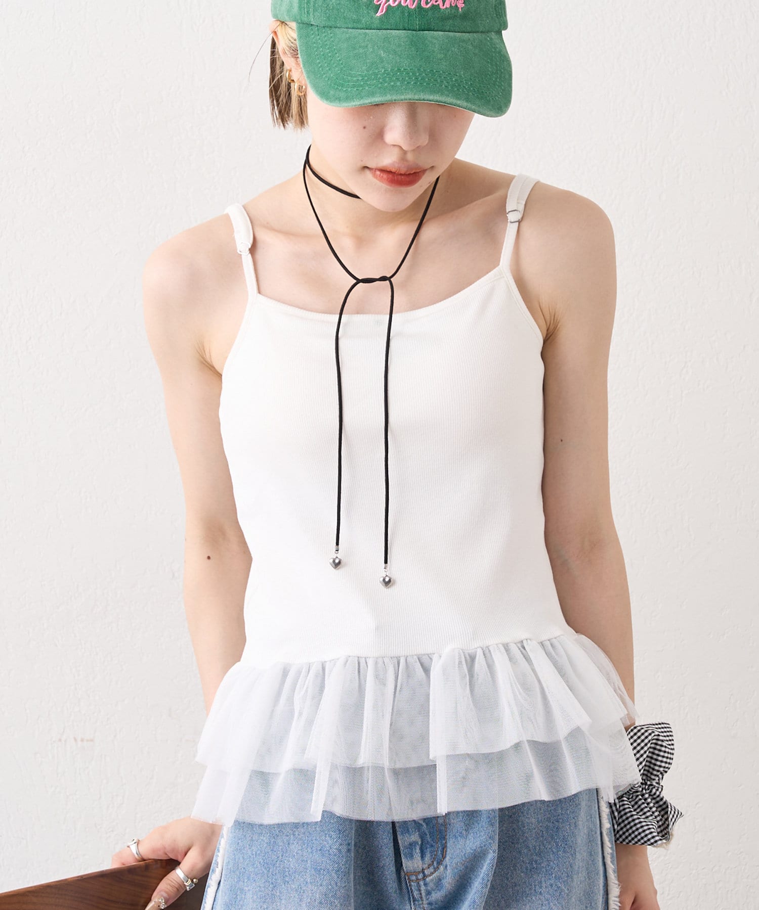 w closet(ダブルクローゼット) 【カップ付き】チュールフリルキャミ