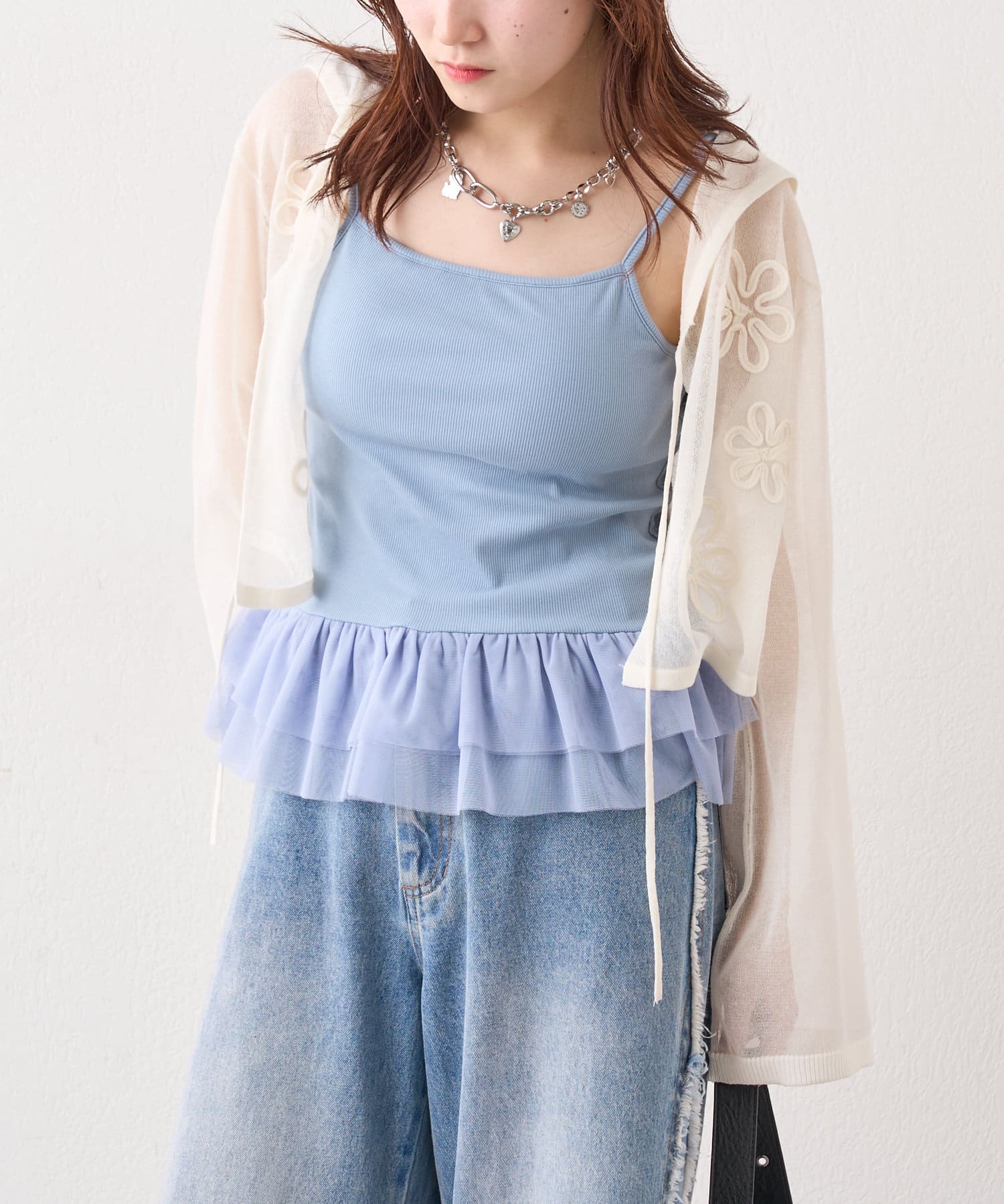 w closet(ダブルクローゼット) 【カップ付き】チュールフリルキャミ