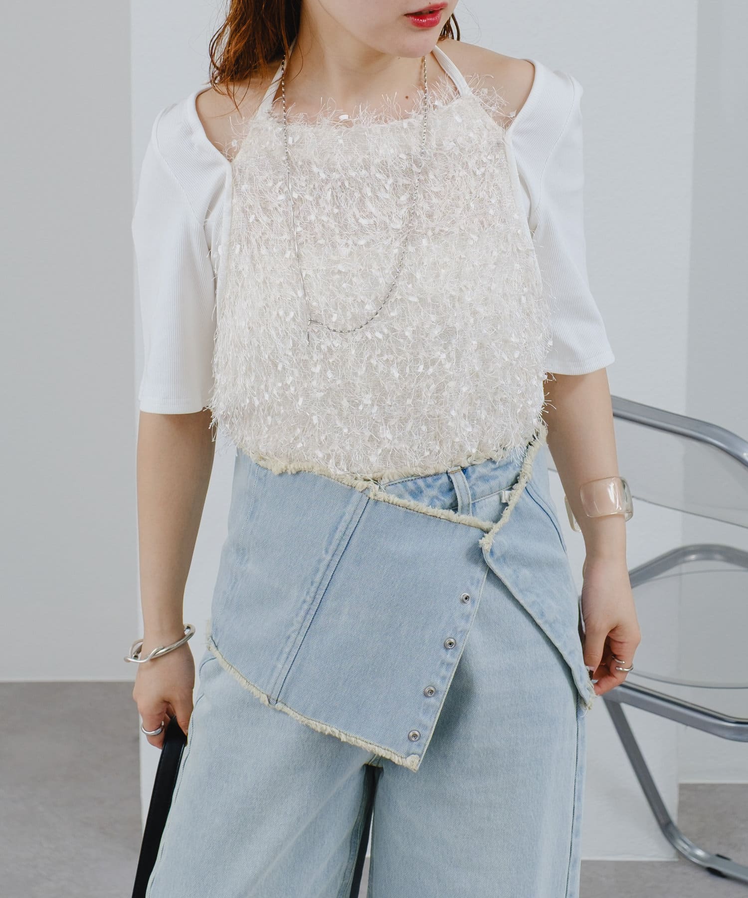 mystic(ミスティック) フリンジドッキングTシャツ