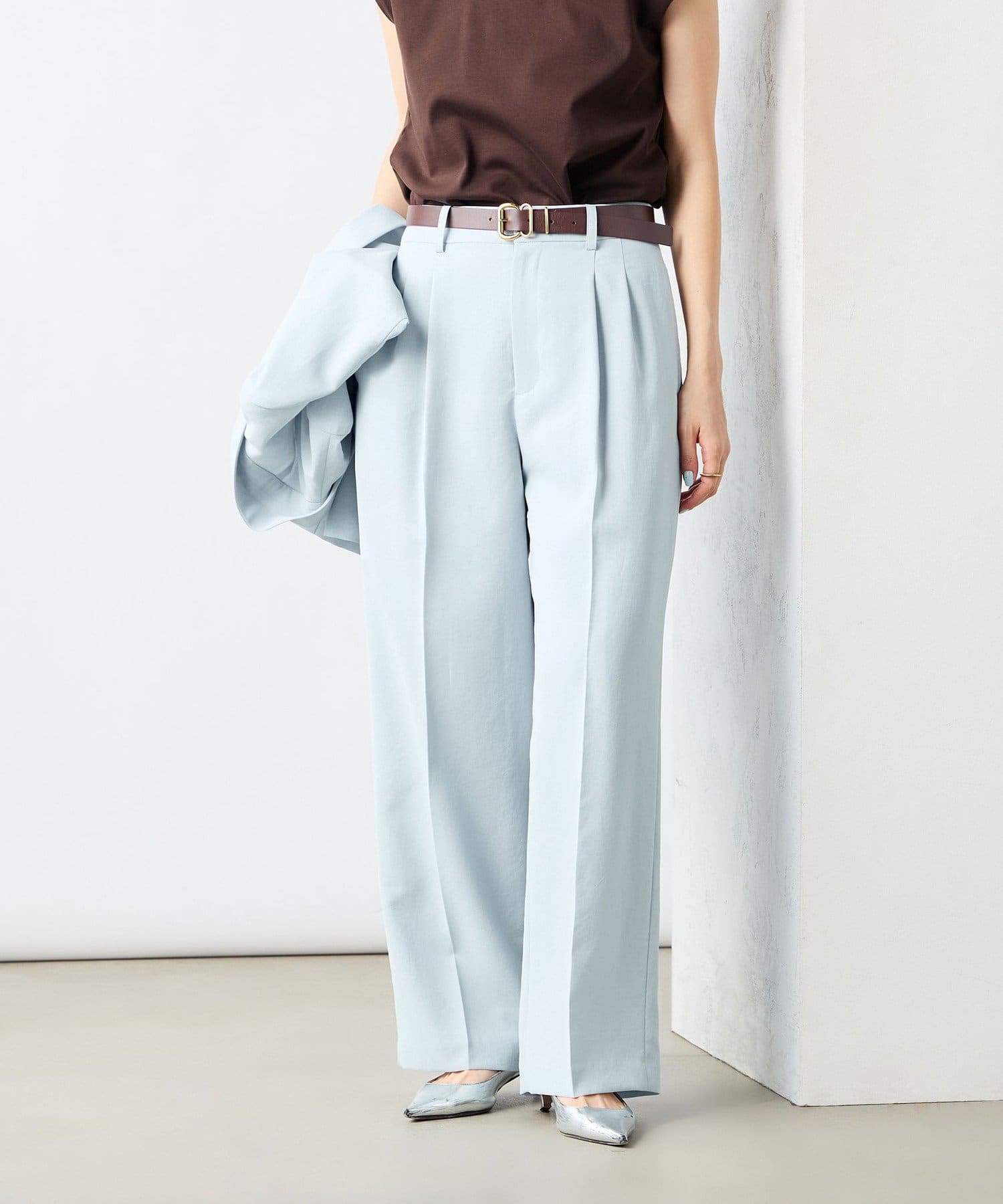 NOLLEY'S(ノーリーズ) 《セットアップ対応》ウォッシャブルライトドライシャンブレーワイドパンツ