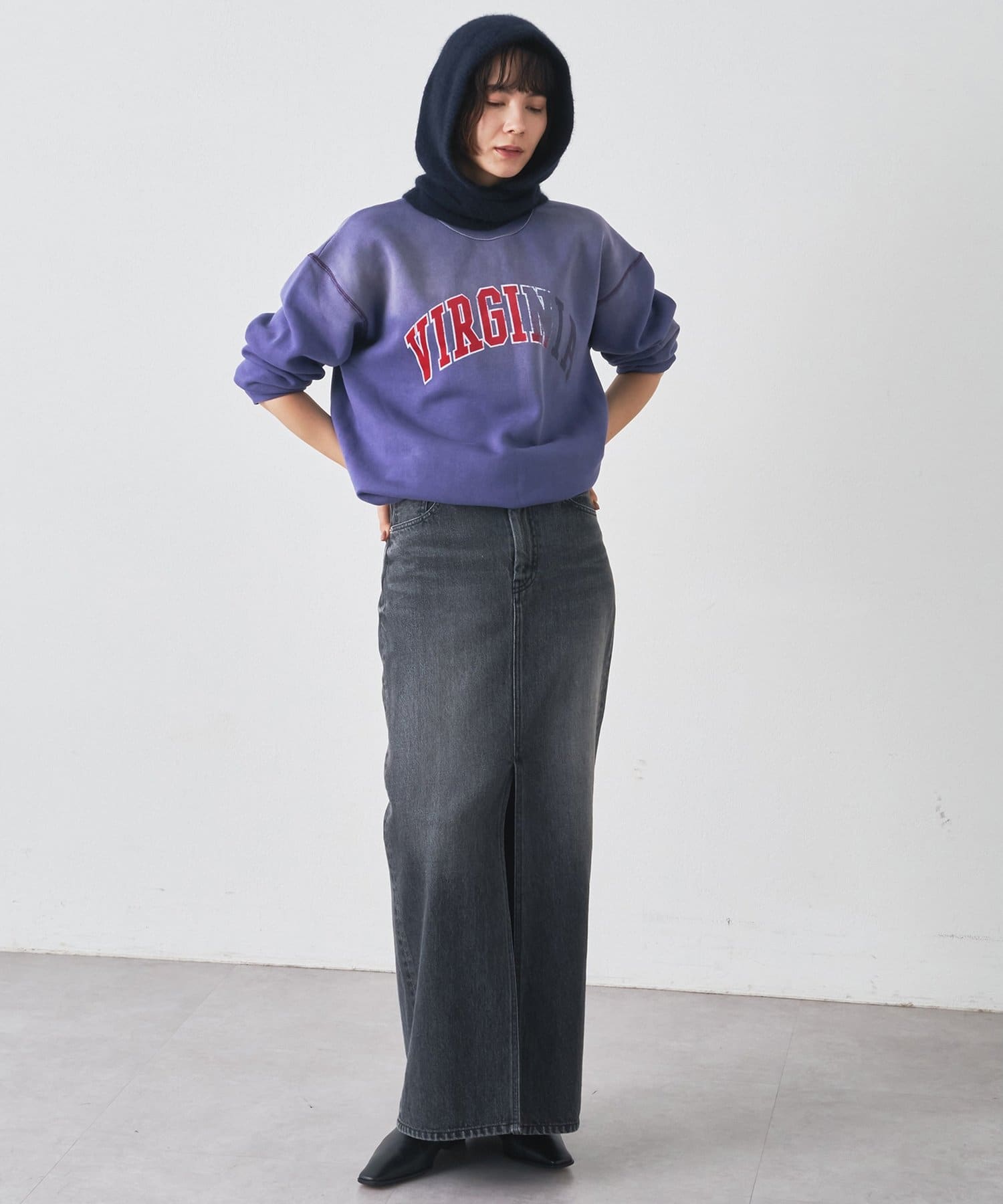 ウィムガゼット デニムスリットスカート　М ウィムガゼット Whim Gazette デニムスリットスカート （blue