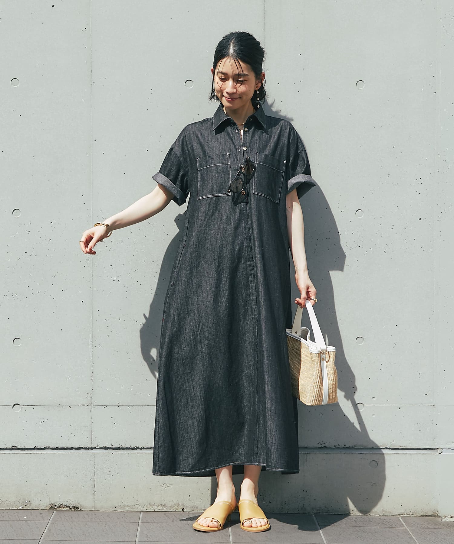 un dix cors(アンディコール) 《2サイズ・大人カジュアルなムードに》半袖デニムシャツワンピース