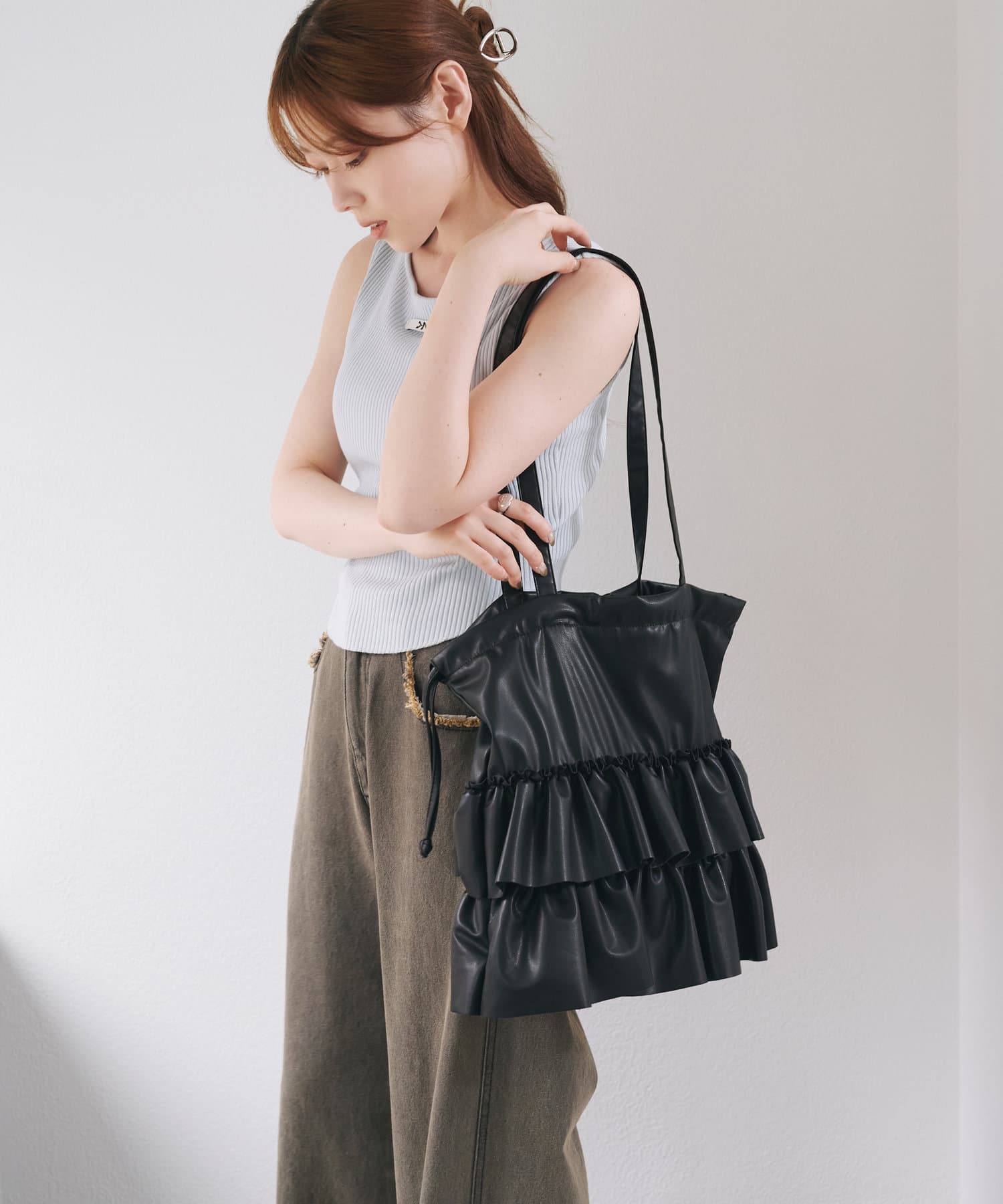 見本。フリルトートバッグ✳︎ハーフリネン VitaFelice｜ナイロン2wayフリルトートバッグ | Rakuten Fashion