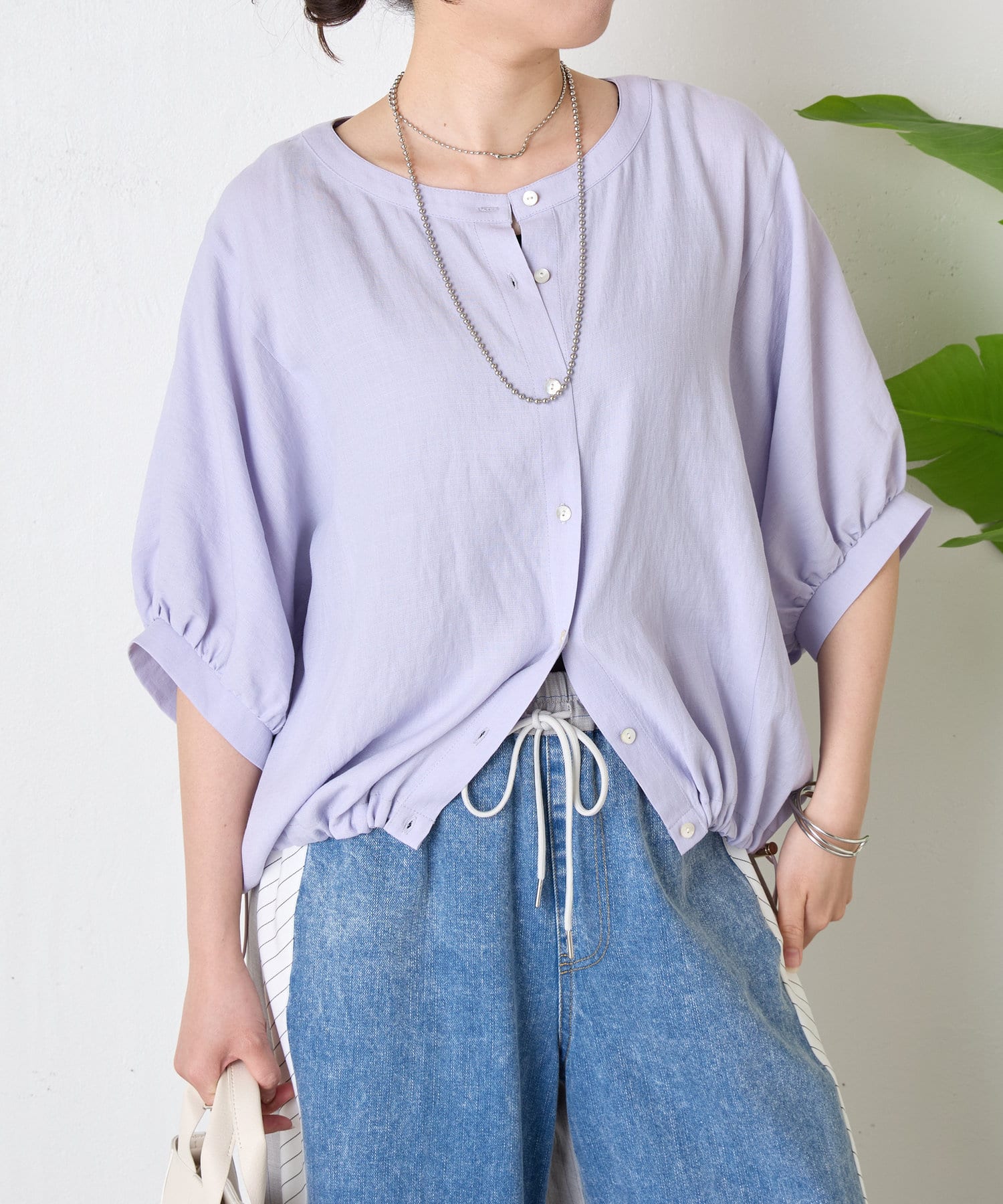 Jena　espace merveilleux(ジェナ　エスパスメルヴェイユ) リネンライク裾ドロストシャツ