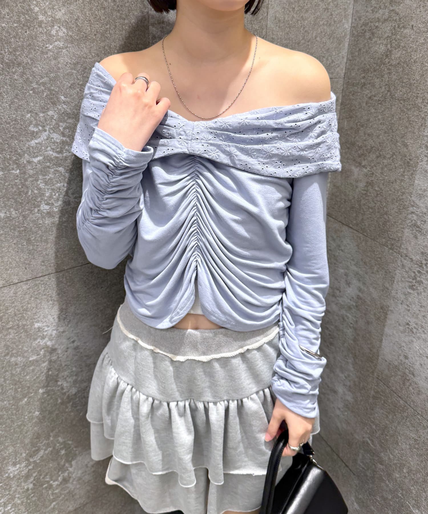 OUTLET(アウトレット) 【mystic】コットンレースオフショルＴ