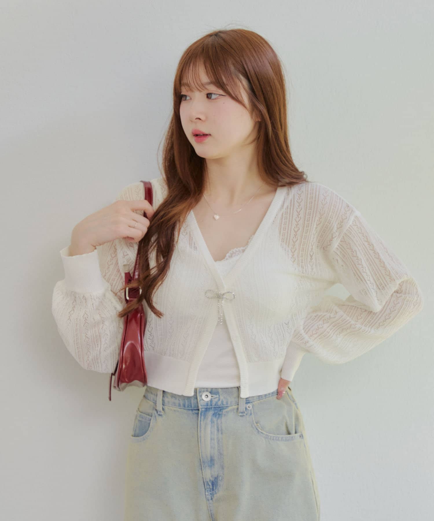 Remind me and forever(リマインドミーアンドフォーエバー) 【キラキラリボン付き】すかし編リボンカーデ