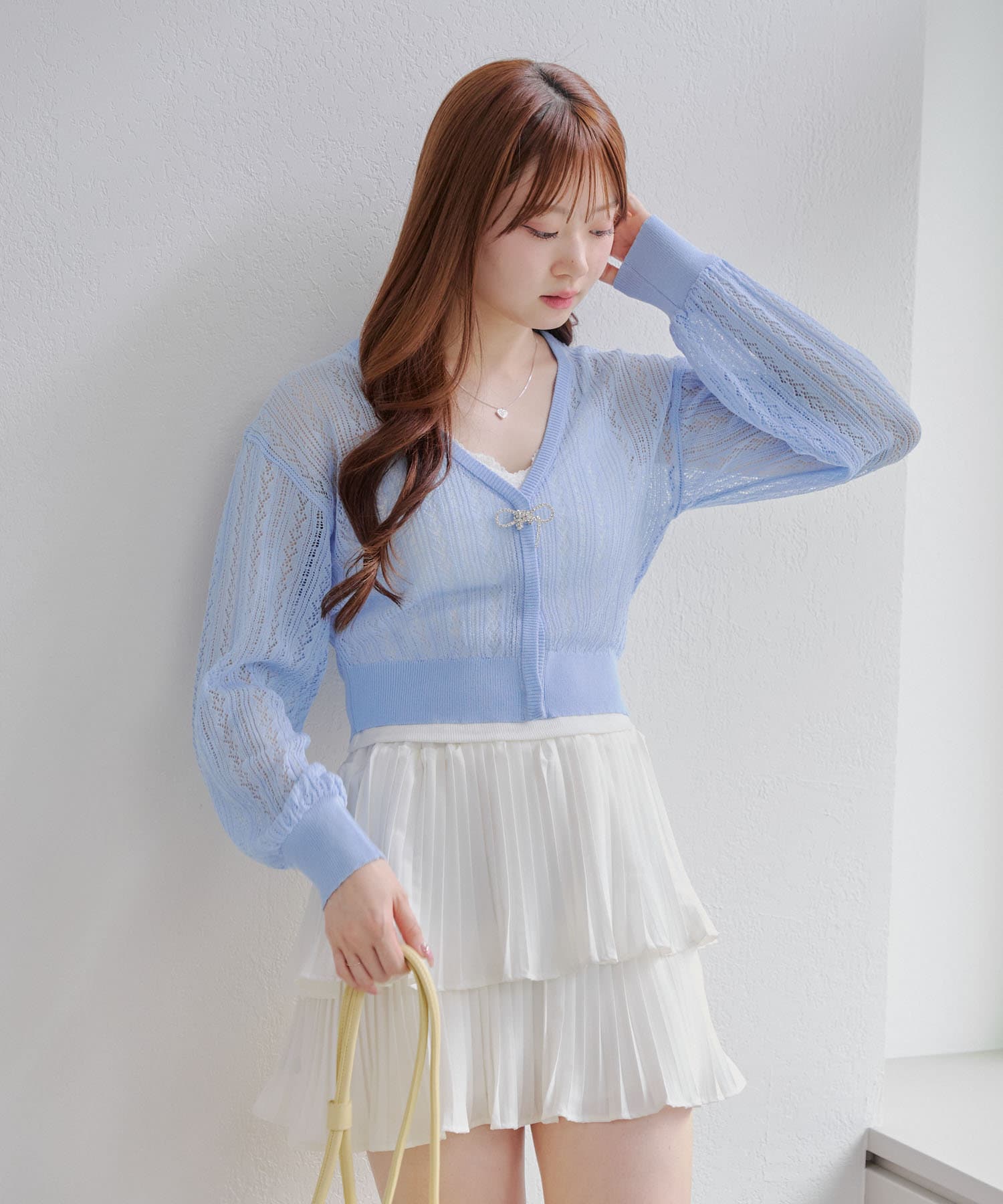 キラキラリボン付き】すかし編リボンカーデ | Remind me and forever