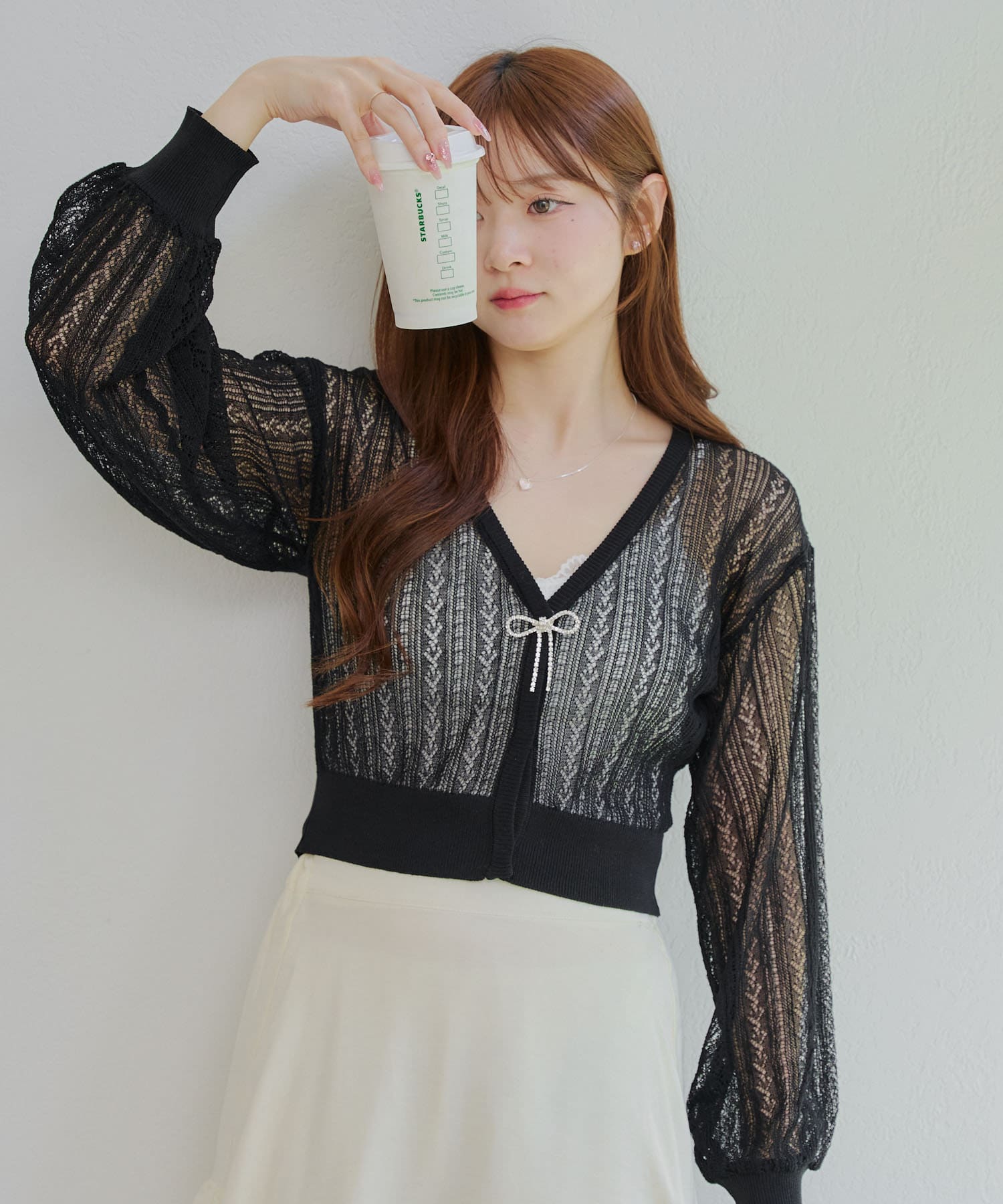 Remind me and forever(リマインドミーアンドフォーエバー) 【キラキラリボン付き】すかし編リボンカーデ