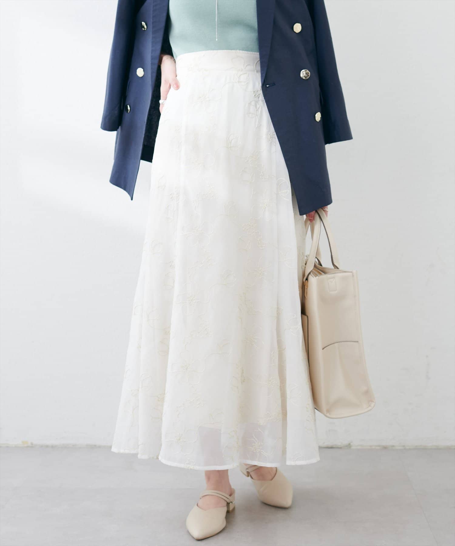 NICE CLAUP / OLIVE des OLIVE OUTLET(ナイスクラップ  / オリーブ デ オリーブ アウトレット) 【natural couture】オーガンジー刺繍カラースカート