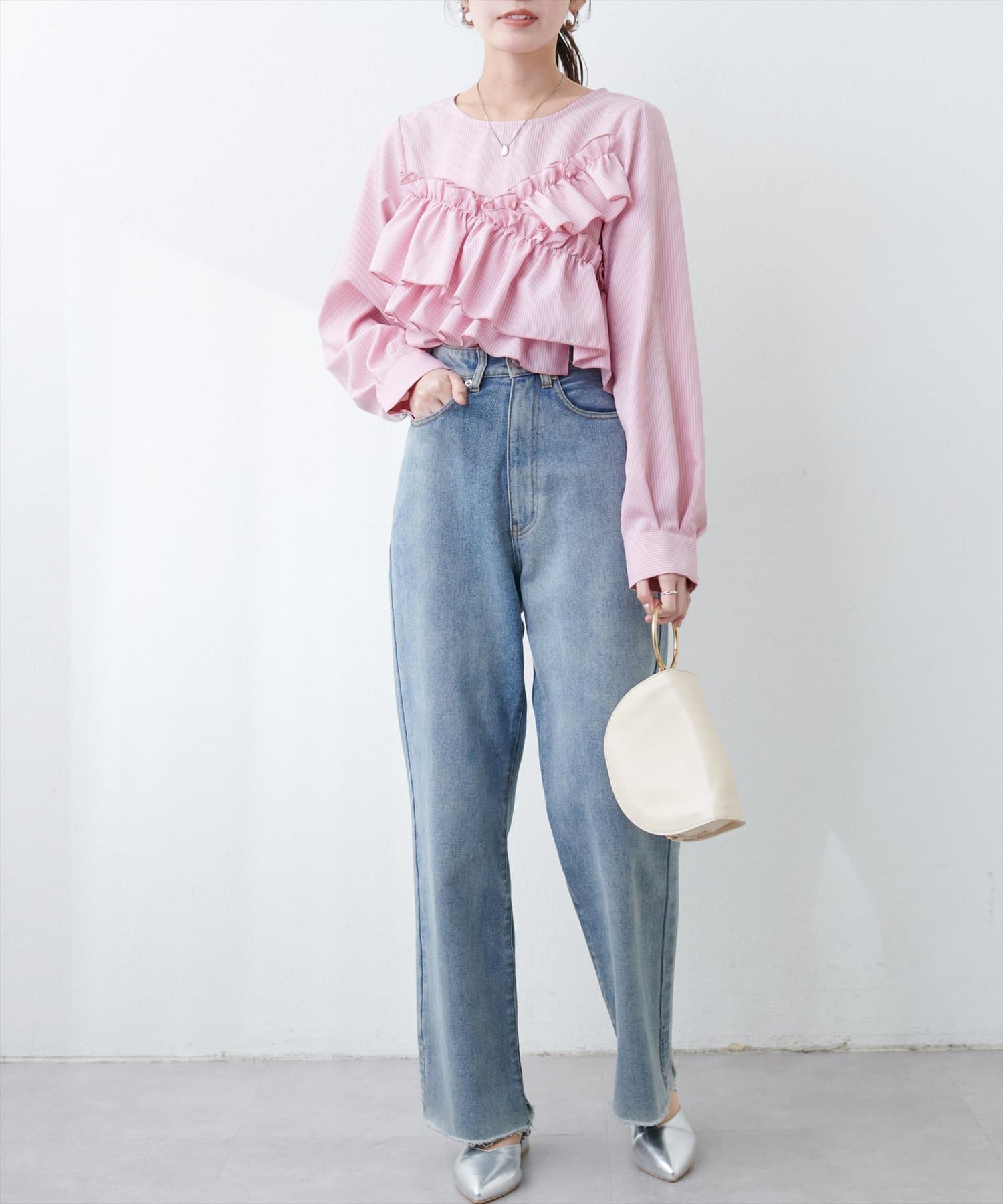 NICE CLAUP / OLIVE des OLIVE OUTLET(ナイスクラップ  / オリーブ デ オリーブ アウトレット) 【natural couture】アシメフリルブラウス