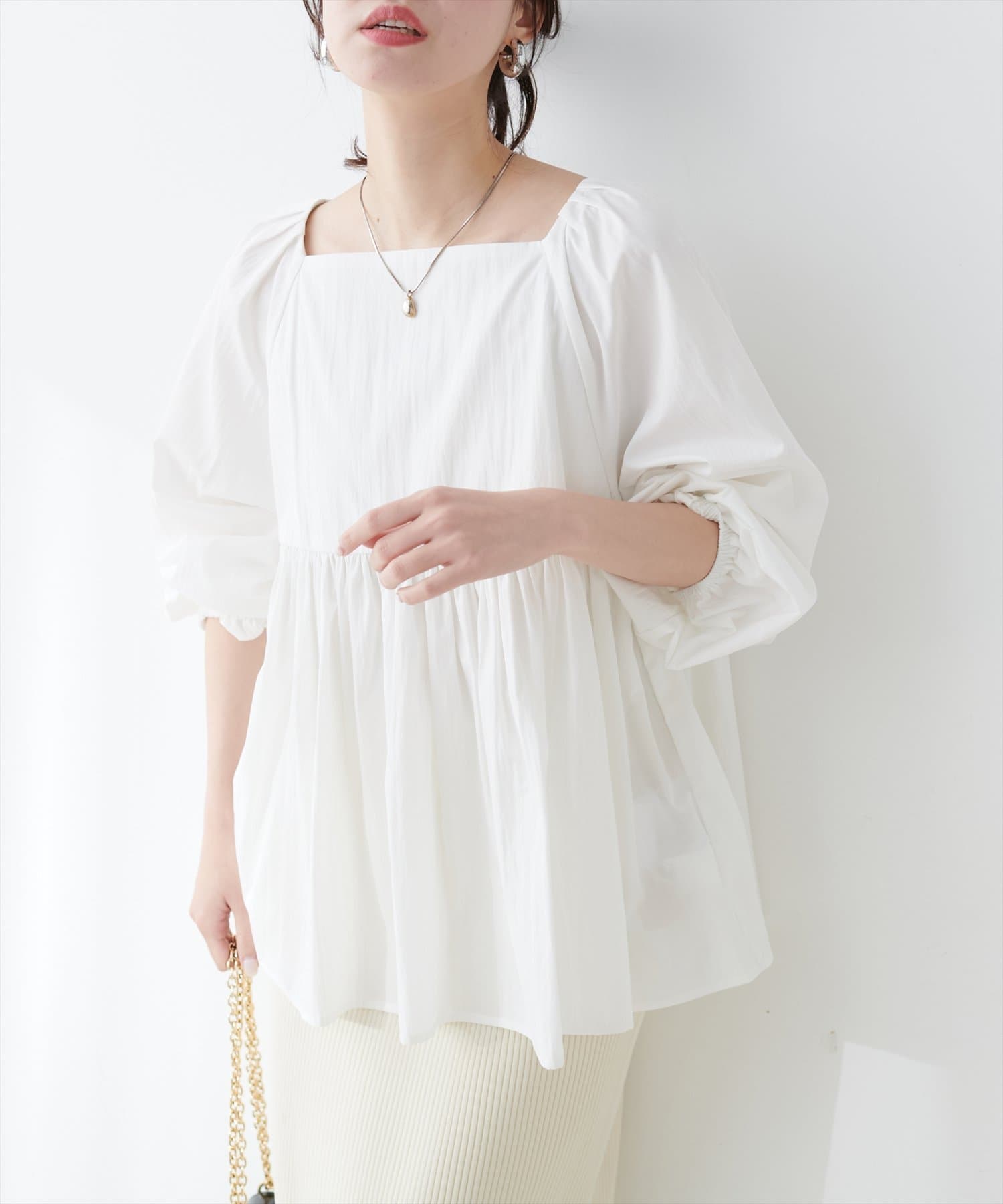 NICE CLAUP / OLIVE des OLIVE OUTLET(ナイスクラップ  / オリーブ デ オリーブ アウトレット) 【natural couture】ギャザーペプラムブラウス