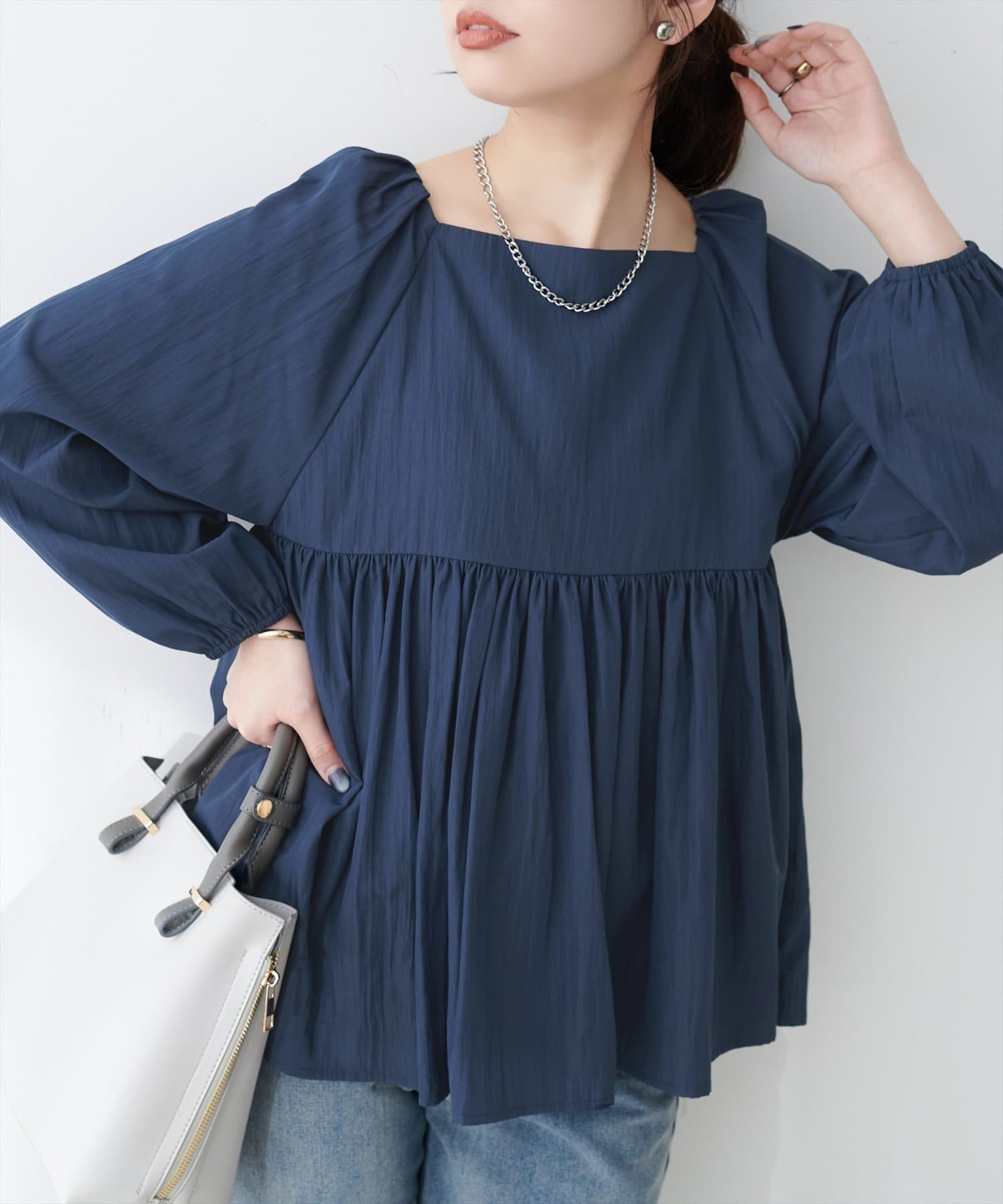 NICE CLAUP / OLIVE des OLIVE OUTLET(ナイスクラップ  / オリーブ デ オリーブ アウトレット) 【natural couture】ギャザーペプラムブラウス