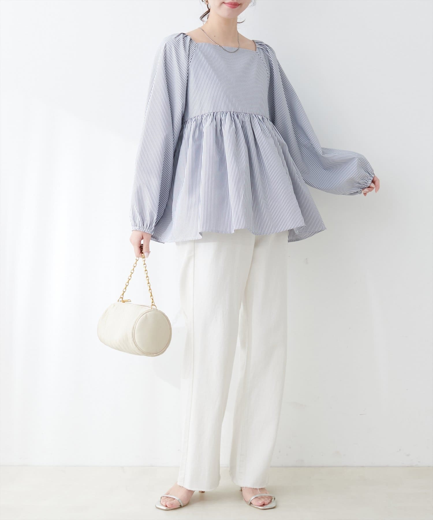 NICE CLAUP / OLIVE des OLIVE OUTLET(ナイスクラップ  / オリーブ デ オリーブ アウトレット) 【natural couture】ギャザーペプラムブラウス