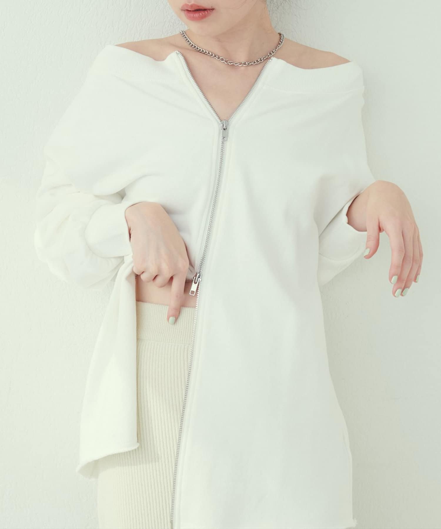 NICE CLAUP / OLIVE des OLIVE OUTLET(ナイスクラップ  / オリーブ デ オリーブ アウトレット) 【natural couture】オフショルZIP裏毛プルオーバー