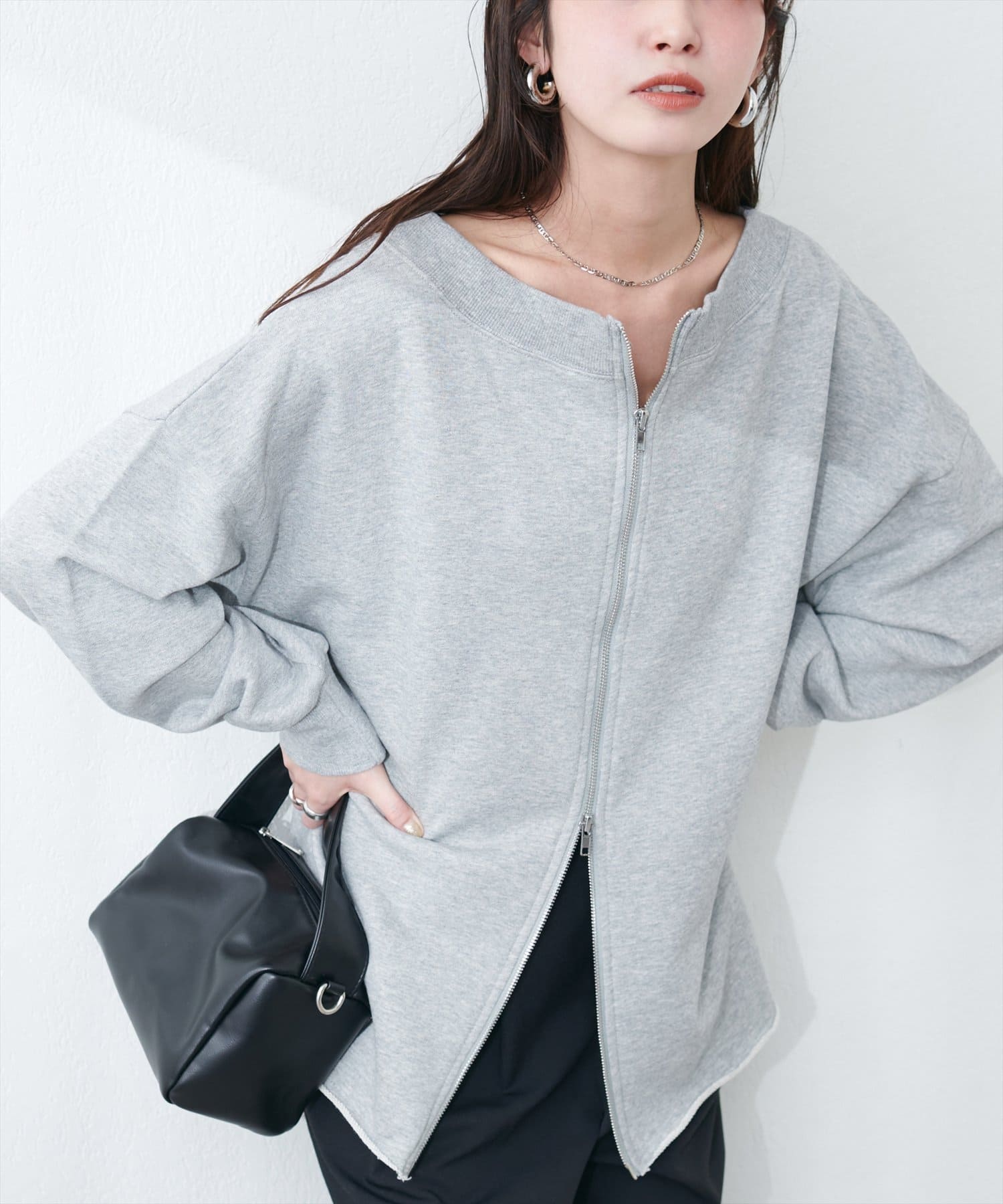 NICE CLAUP / OLIVE des OLIVE OUTLET(ナイスクラップ  / オリーブ デ オリーブ アウトレット) 【natural couture】オフショルZIP裏毛プルオーバー