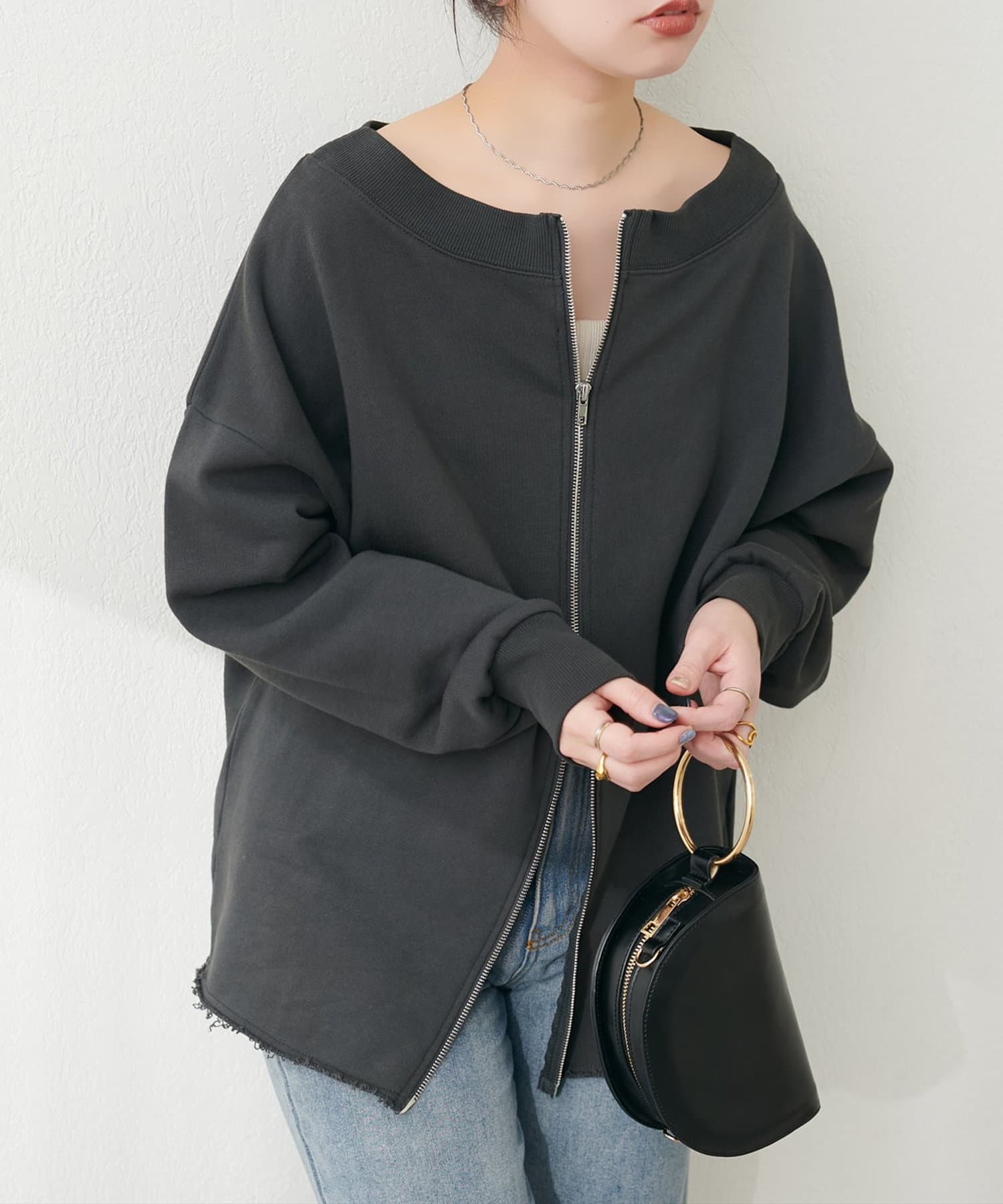 NICE CLAUP / OLIVE des OLIVE OUTLET(ナイスクラップ  / オリーブ デ オリーブ アウトレット) 【natural couture】オフショルZIP裏毛プルオーバー