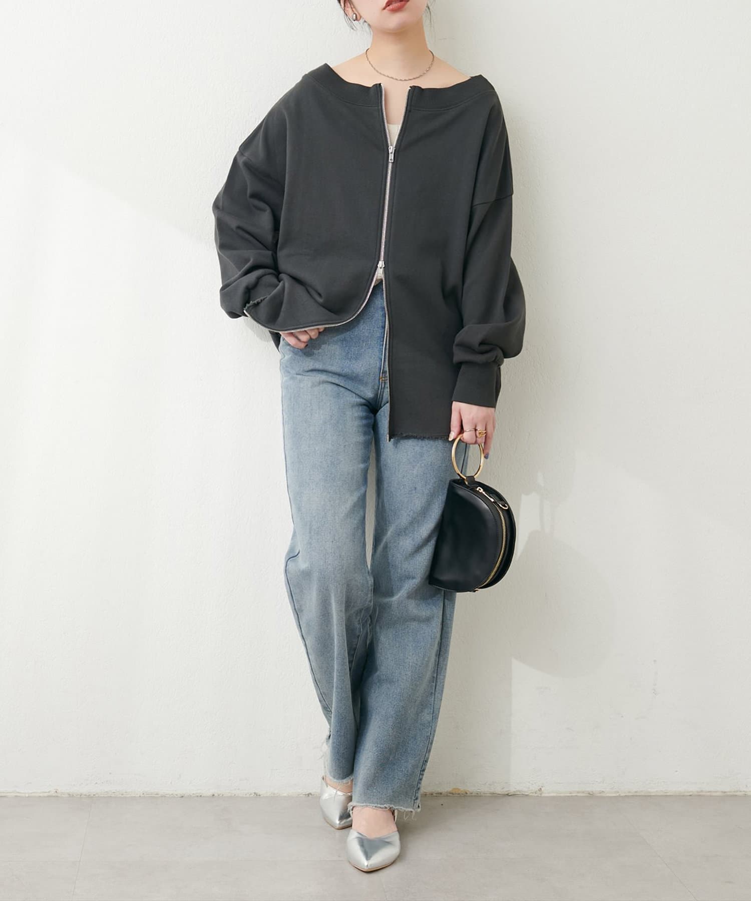 NICE CLAUP / OLIVE des OLIVE OUTLET(ナイスクラップ  / オリーブ デ オリーブ アウトレット) 【natural couture】オフショルZIP裏毛プルオーバー